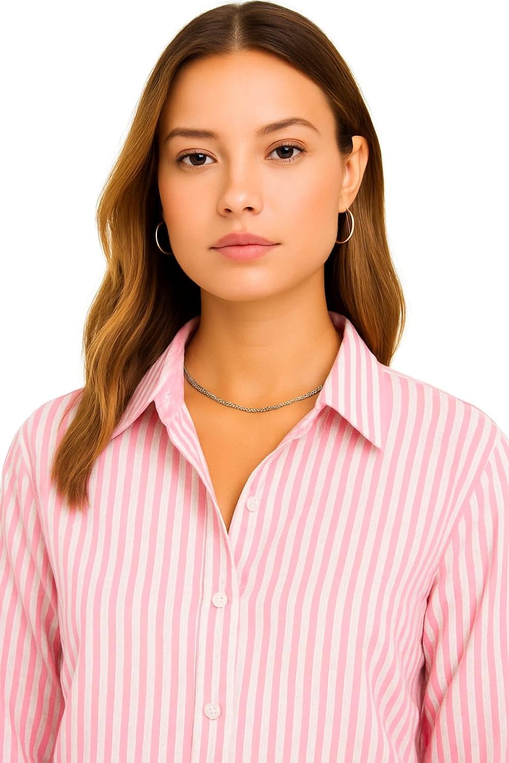 SUGARCANNE Women's Classic Striped Button-Down Shirt, Long Sleeves, Relaxed Fit, Office and Casual Wear, Shirt for Women, XS-L