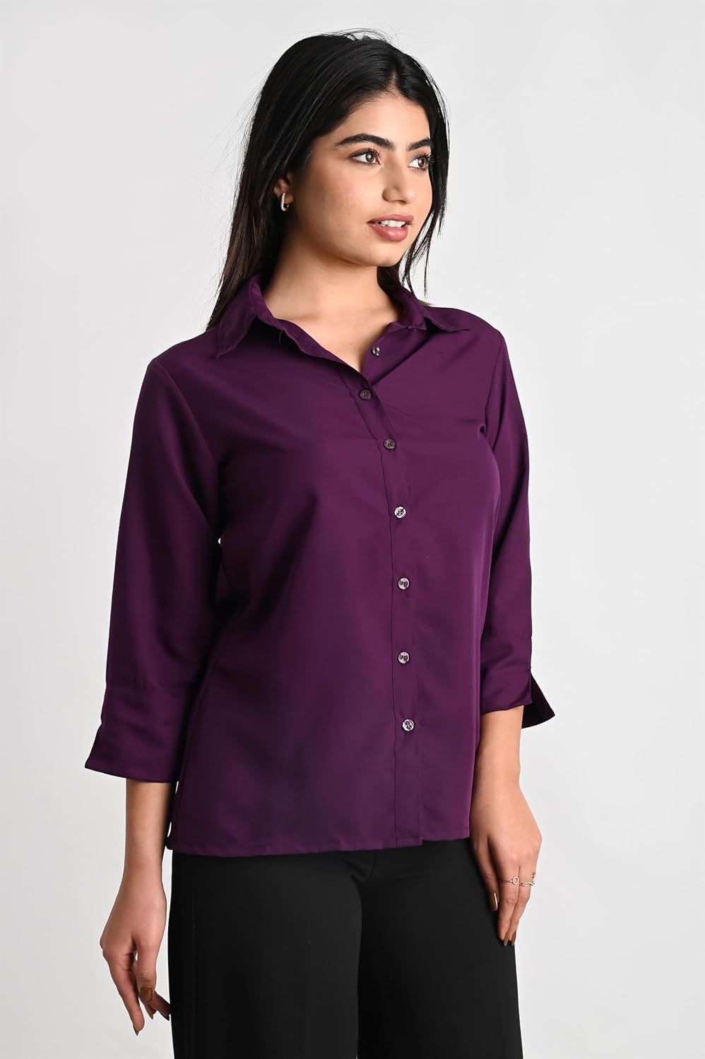 GM SARA Women's Polyester Stylish Regular Fit Button Down Plain Solid Formal Casual Shirts for Women Office Wear