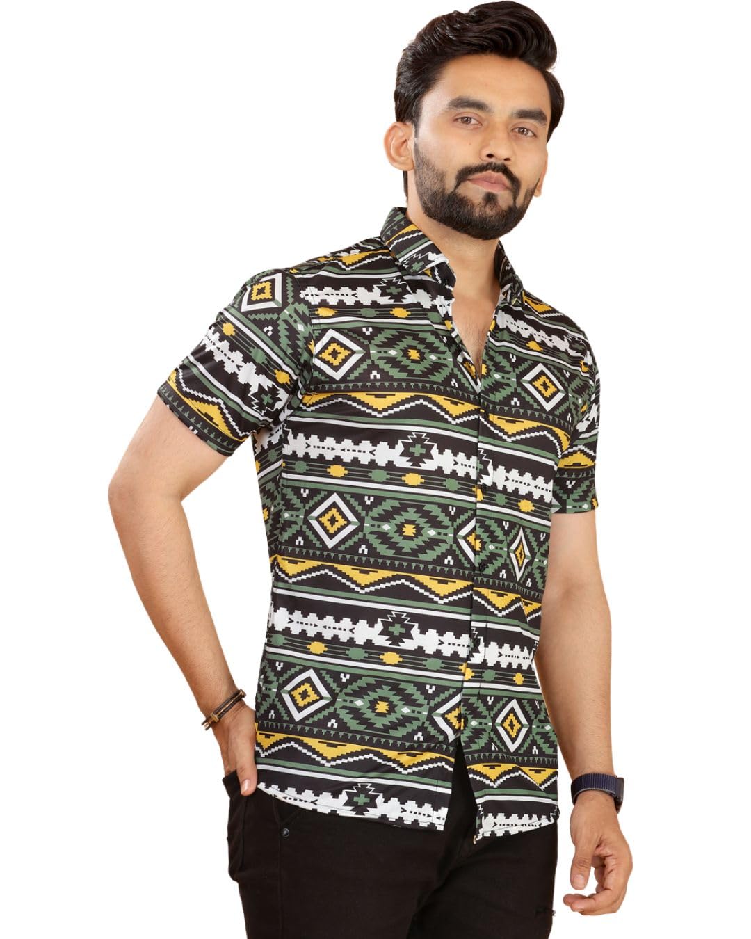 FABDECK Men's Short Sleeve Shirt, Aztec Geometric