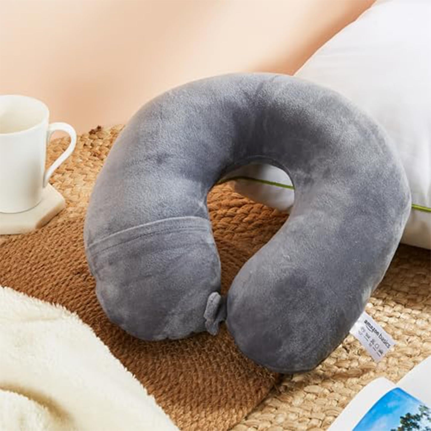 amazon basics Travel Neck Pillow | Soft Velvet Fabric
