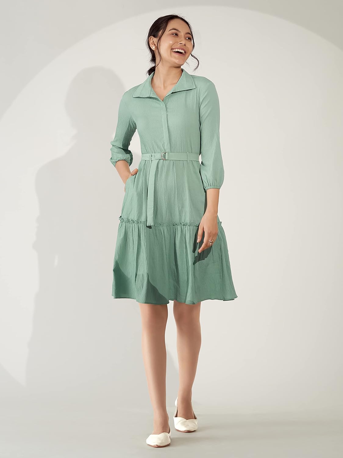 AASK Women Peplum Gathared Stylish Dress with Belt