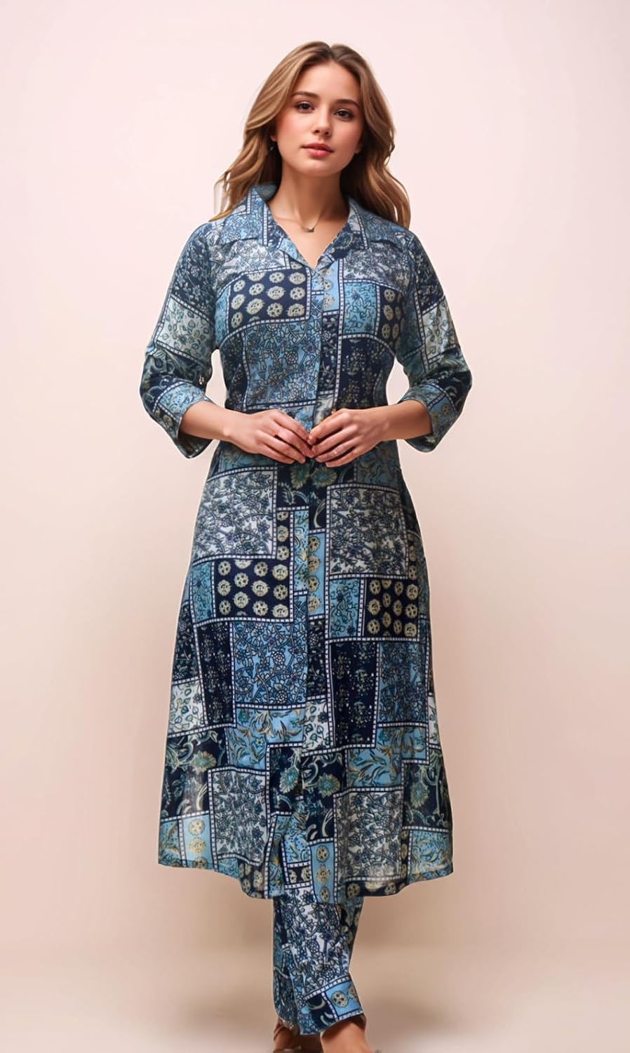 Women's Cotton Blend Floral Printed A-line Kurta