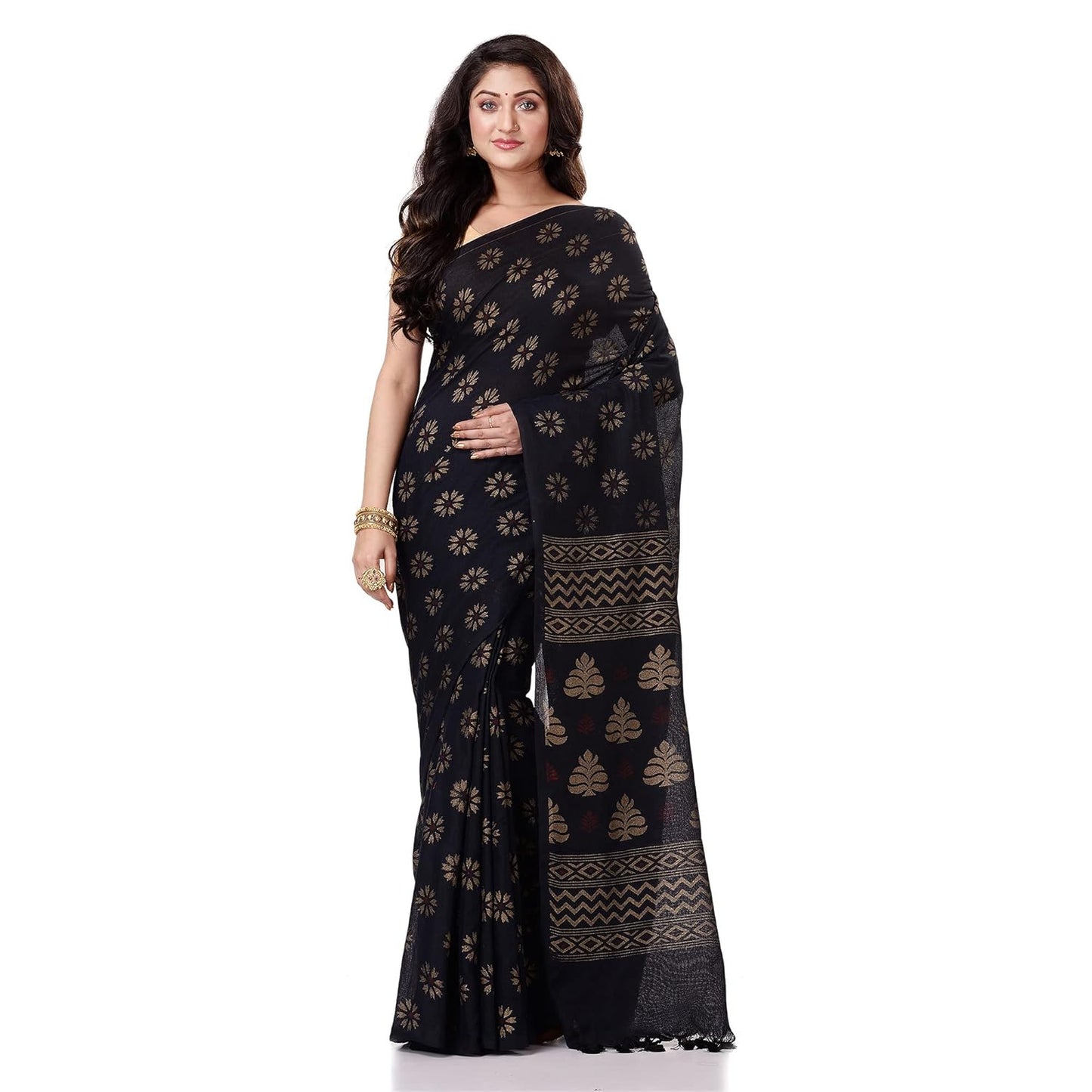 Women`sl Tant Work Design Soft Saree With Blouse Piece