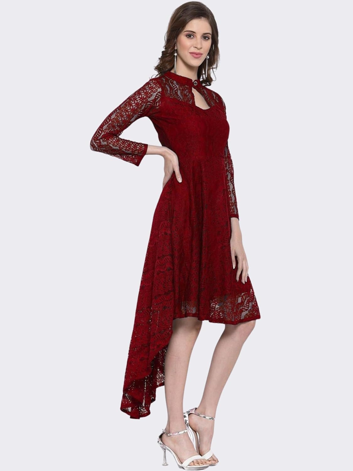 hemang fashion Women's Russel Net Fit & Flare High-Low Dress, Trend with High Low Stylish Western Look