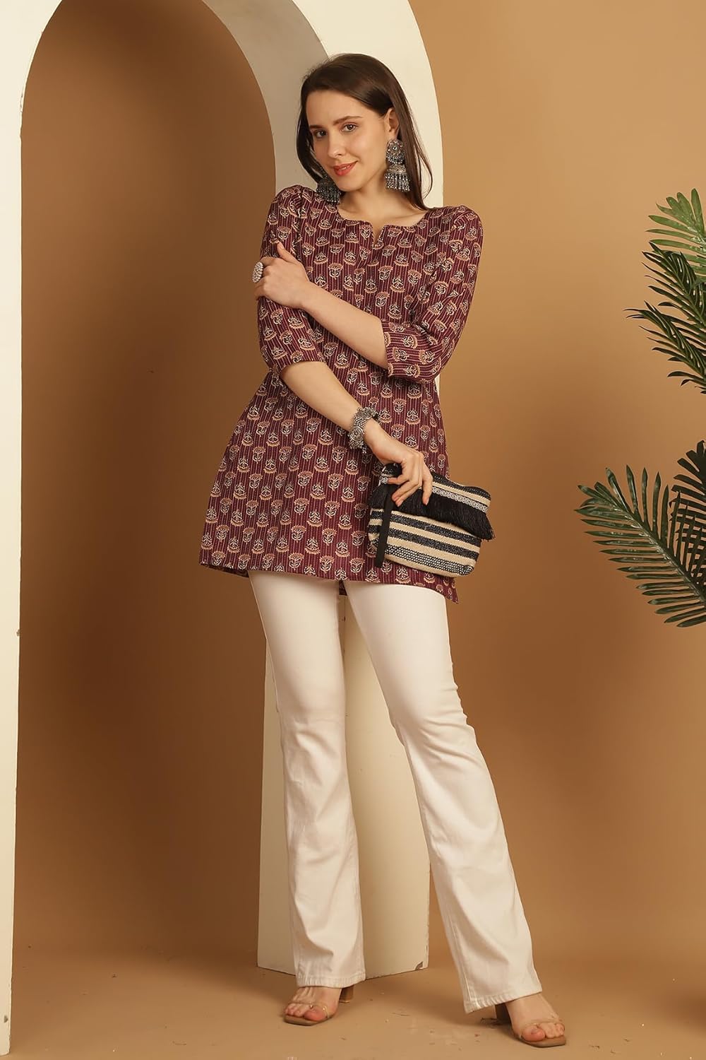 Rajnandini Women's Cotton Straight Fit Tunic Foil Printed