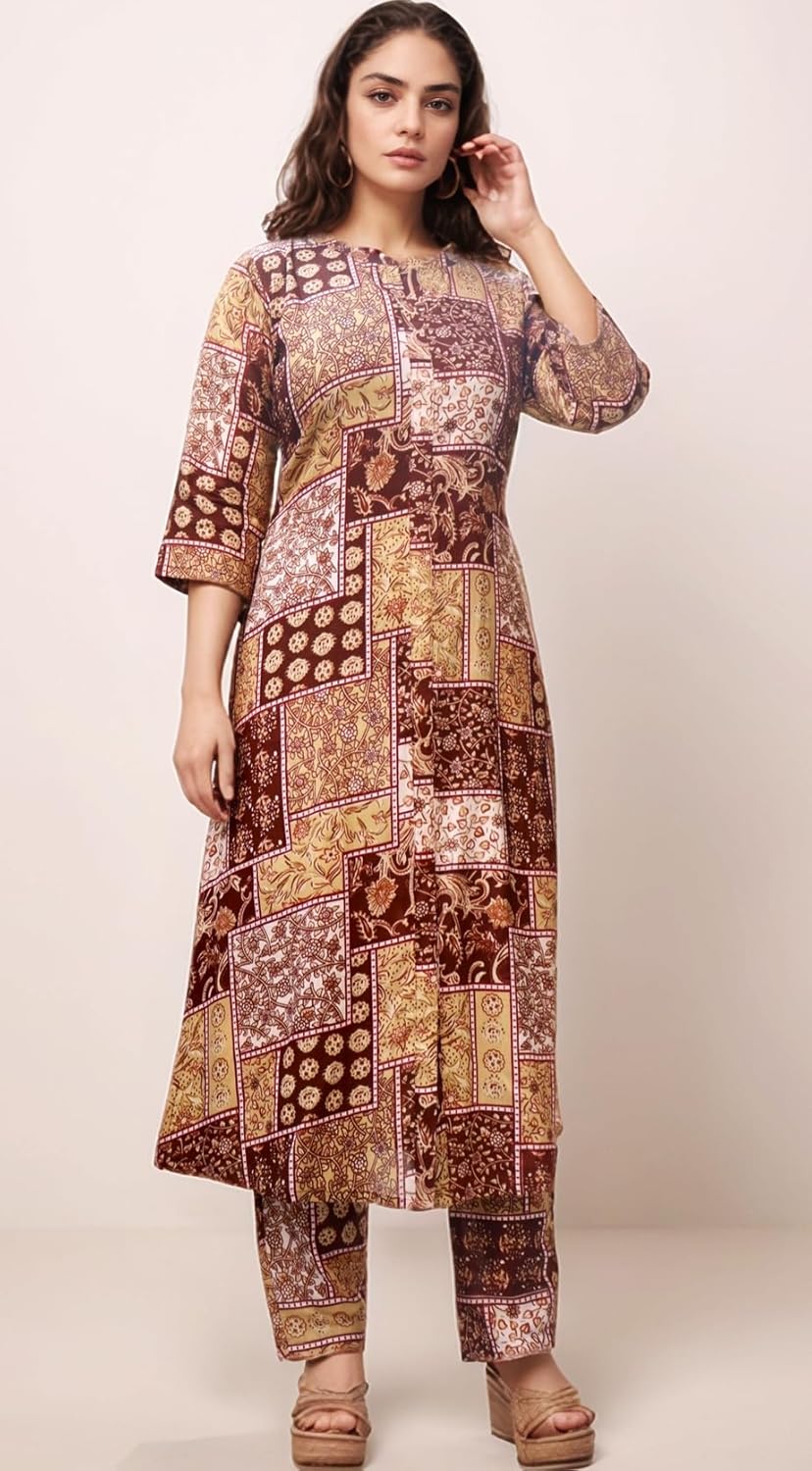 Women's Cotton Blend Floral Printed A-line Kurta