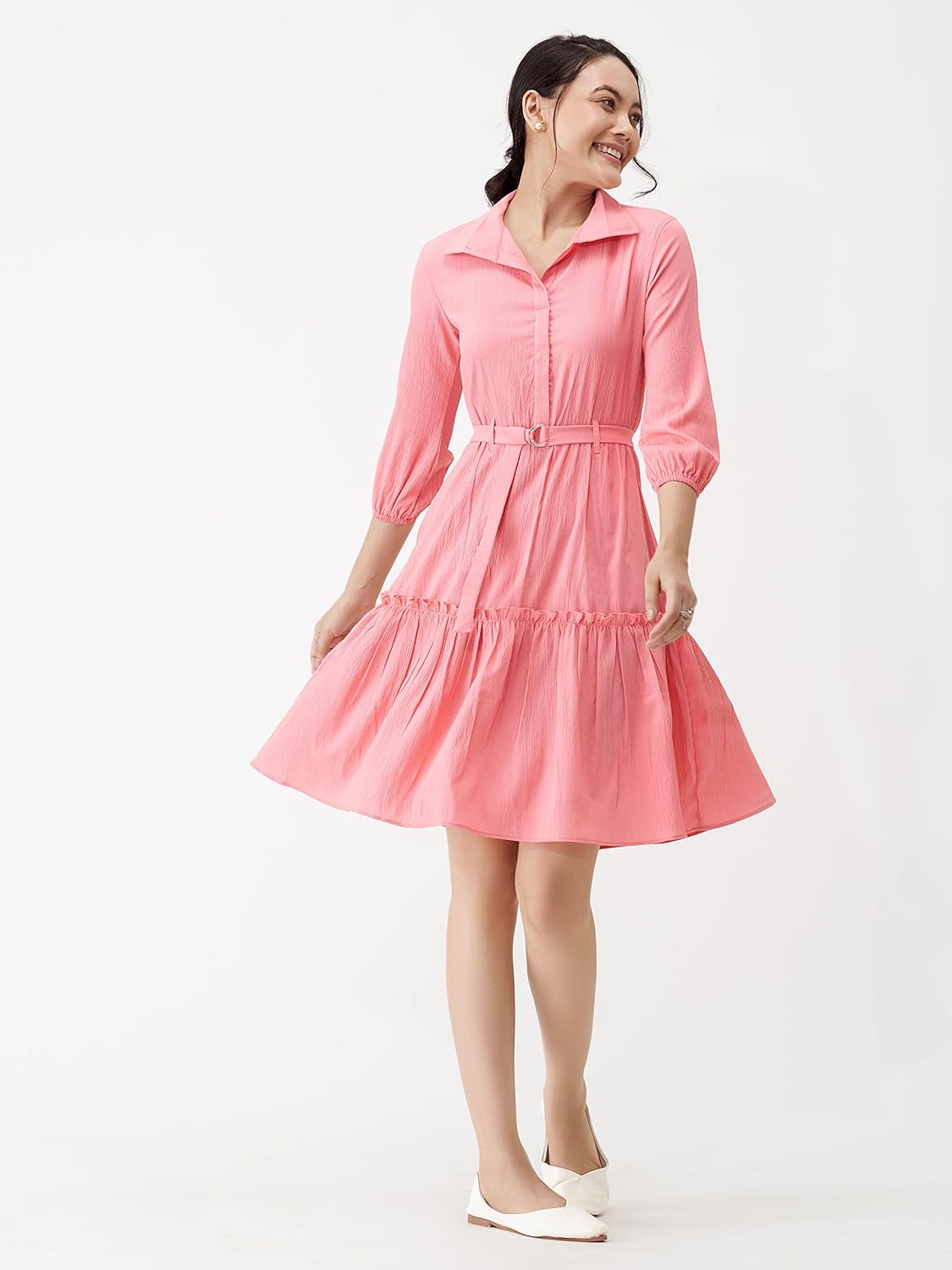 AASK Women Peplum Gathared Stylish Dress with Belt