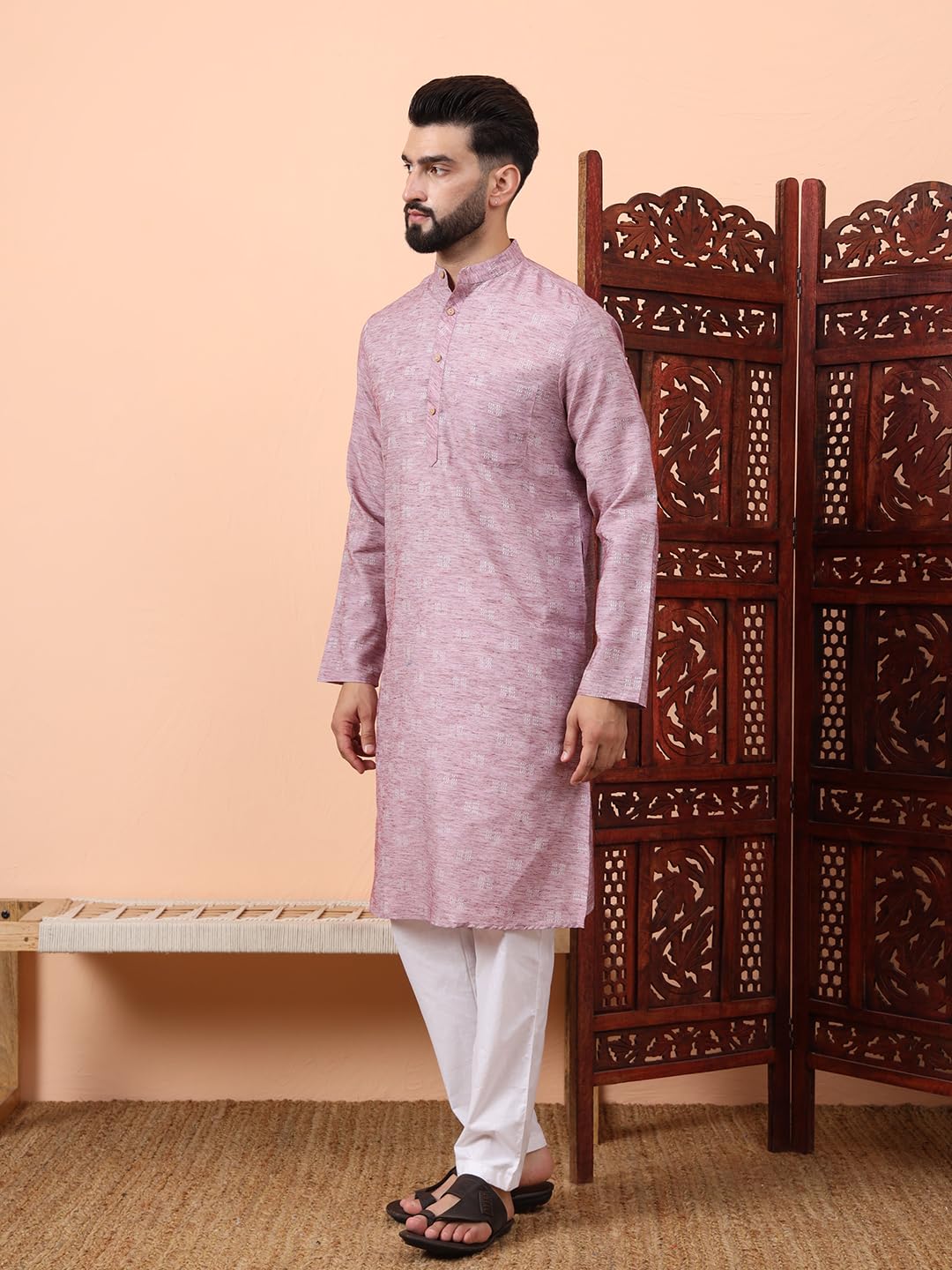 CHIKAN Men's Cotton Regular Textured Long Kurta
