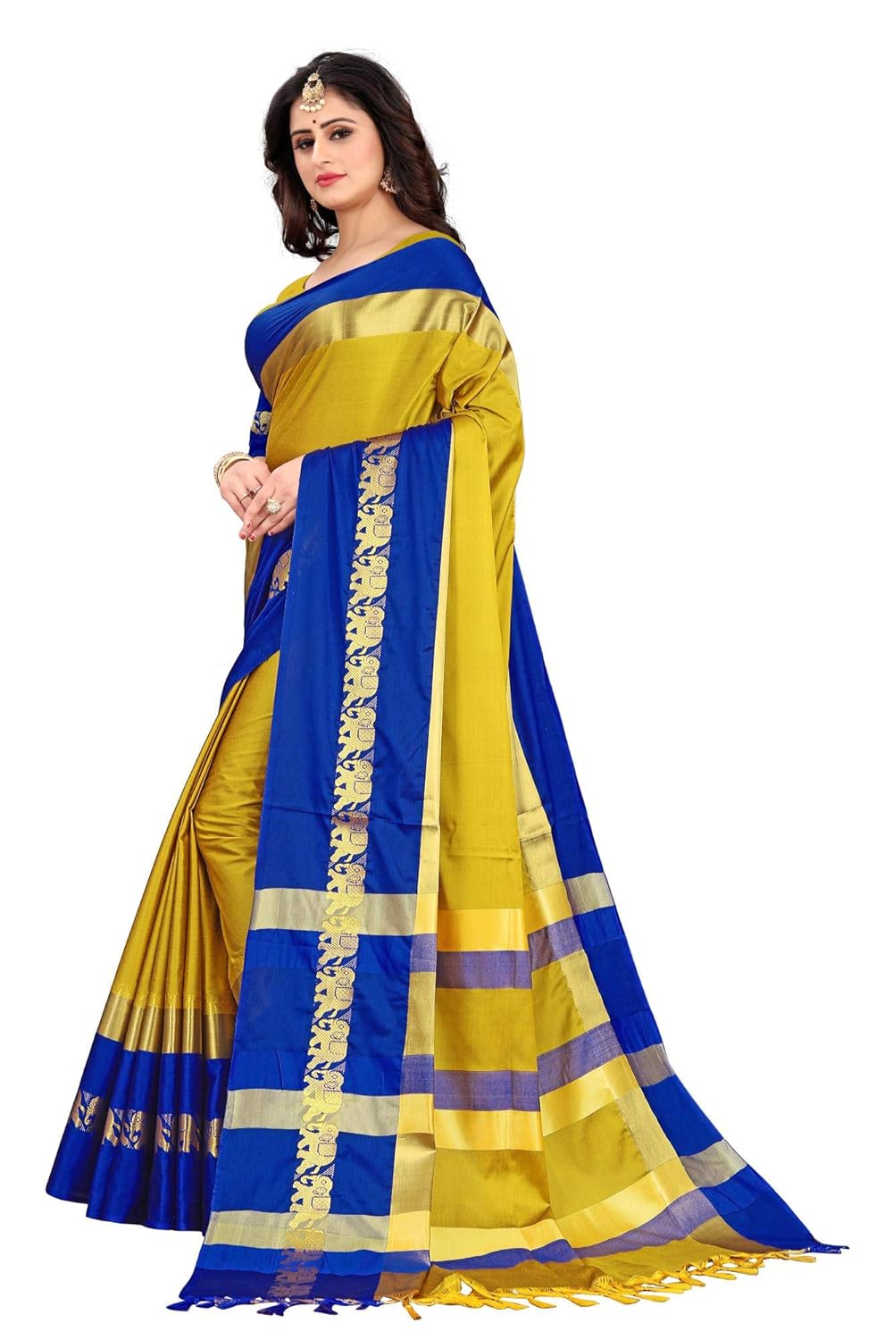 Women's Cotton Silk Plain Zari Work Designer Saree