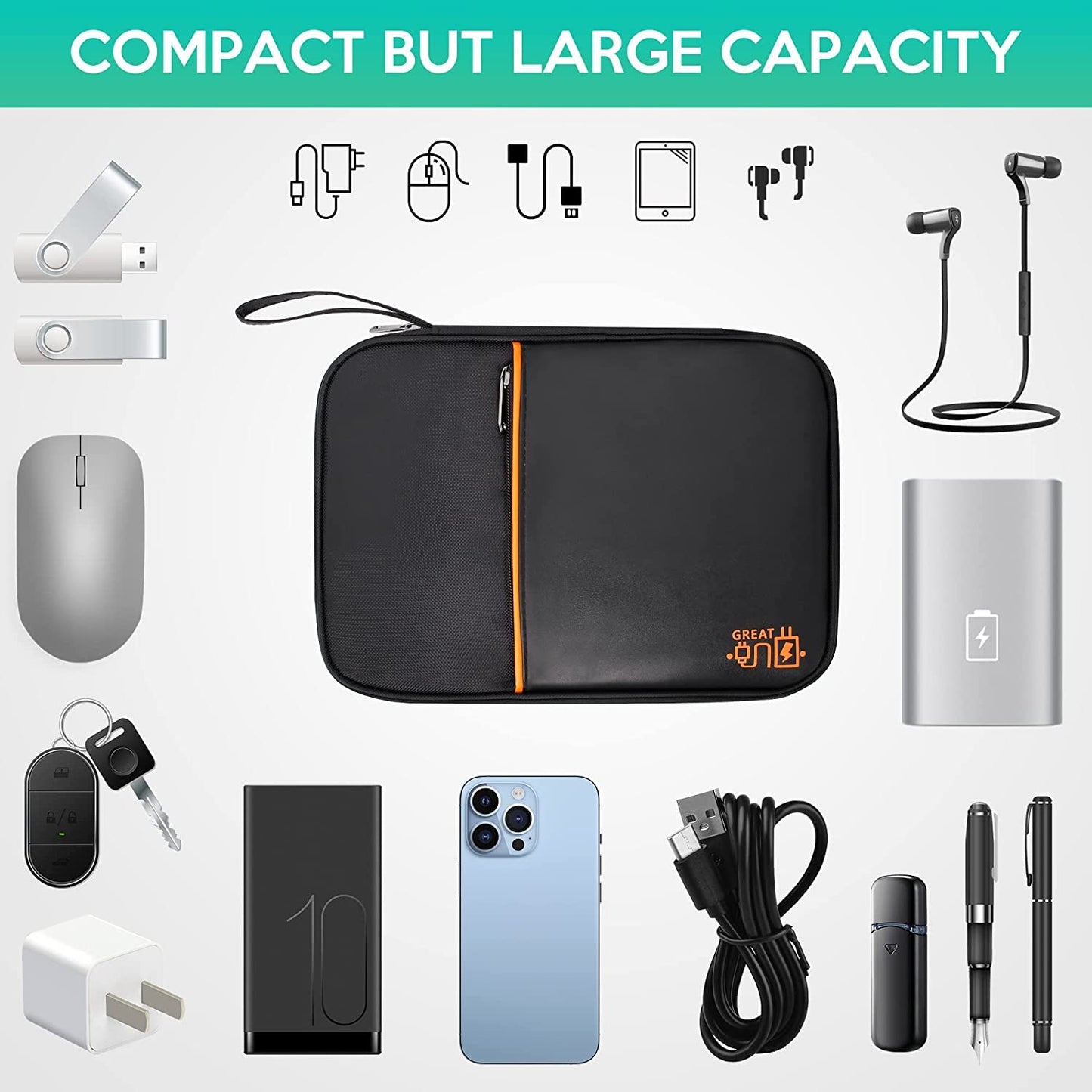 Electronics Organizer Bag Waterproof Carrying Pouch