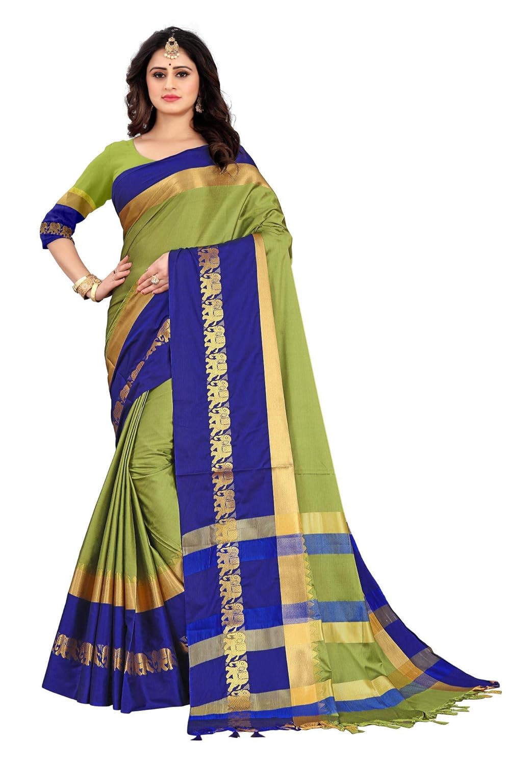 Women's Cotton Silk Plain Zari Work Designer Saree