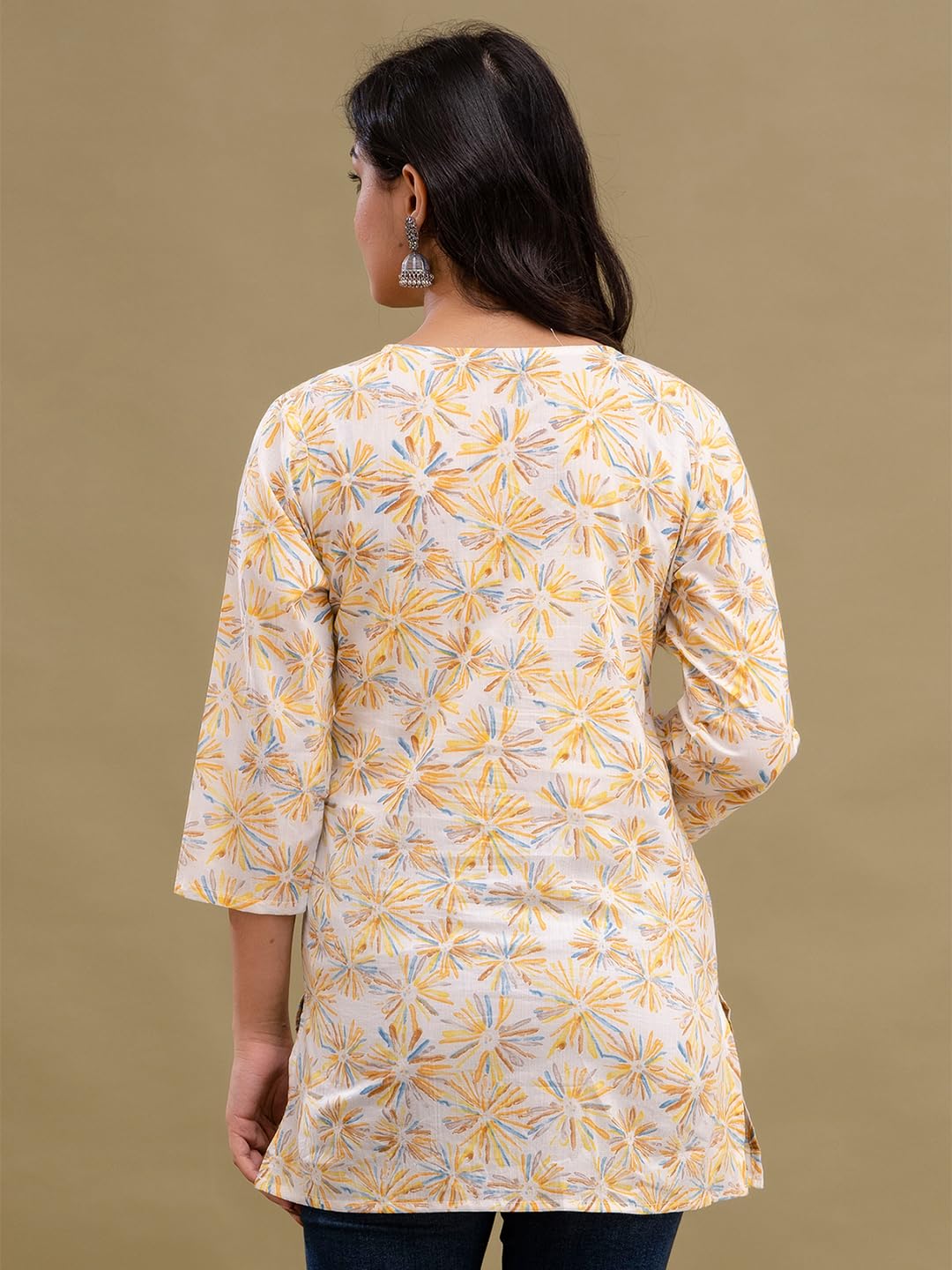 feranoid Women Cotton Printed Straight Short Kurti