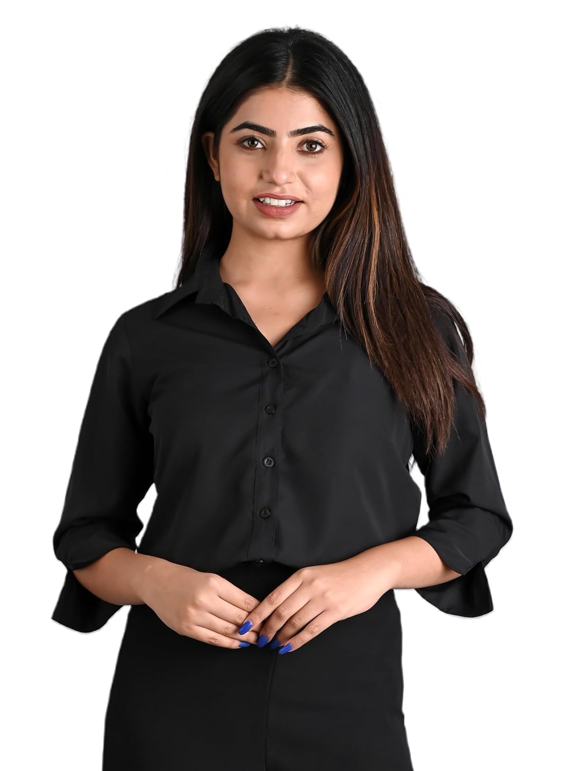 GM SARA Women's Polyester Stylish Regular Fit Button Down Plain Solid Formal Casual Shirts for Women Office Wear