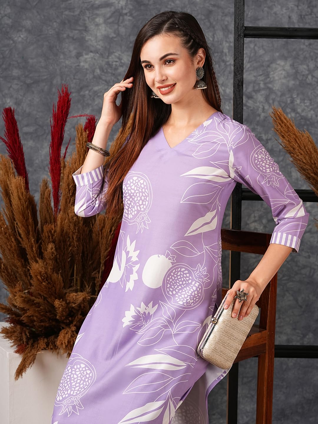 Women's Cotton Blend Straight Printed Kurta with Pant