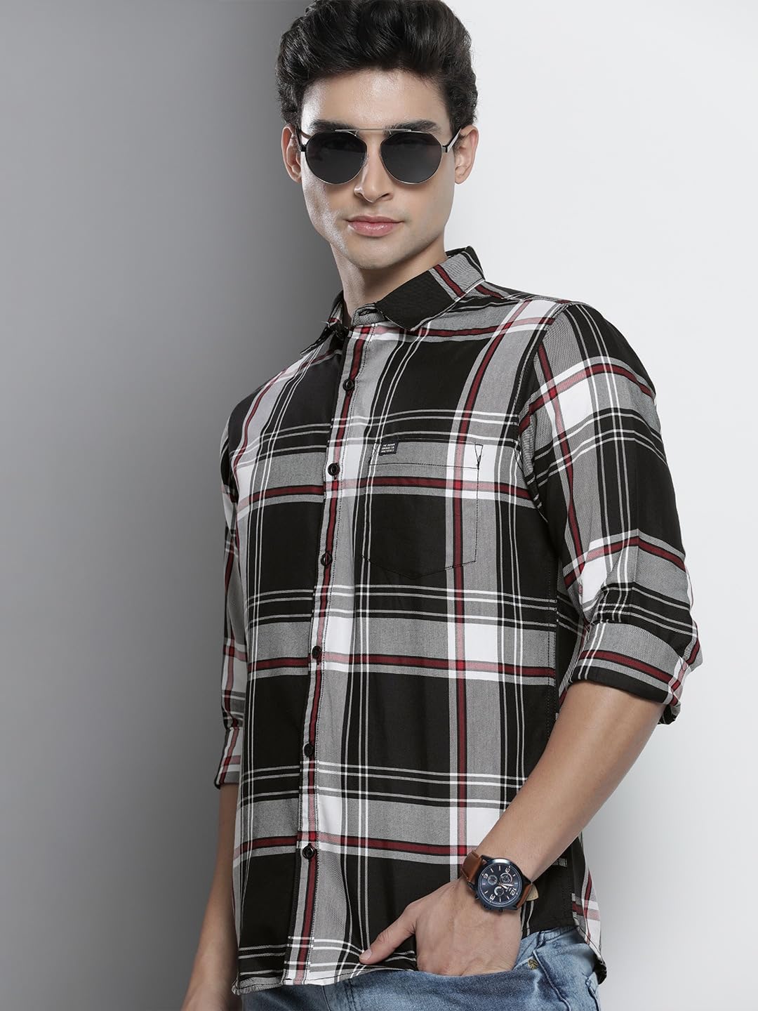 The Indian Garage Co Men's Cotton Slim Fit Checkered