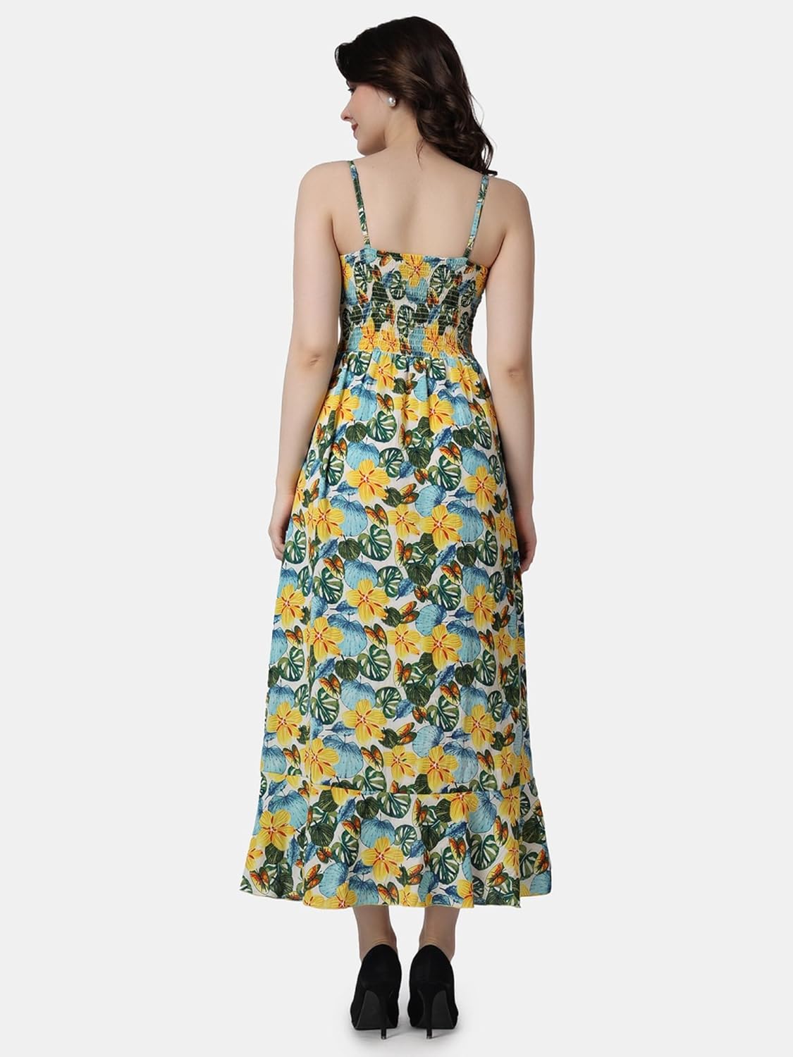 POPWINGS Casual Floral Printed Maxi Length Fit & Flare Dress for Women || Summer Dress for Women || Flare Maxi Dress for Women Stylish || Sleeveless Dress for Women