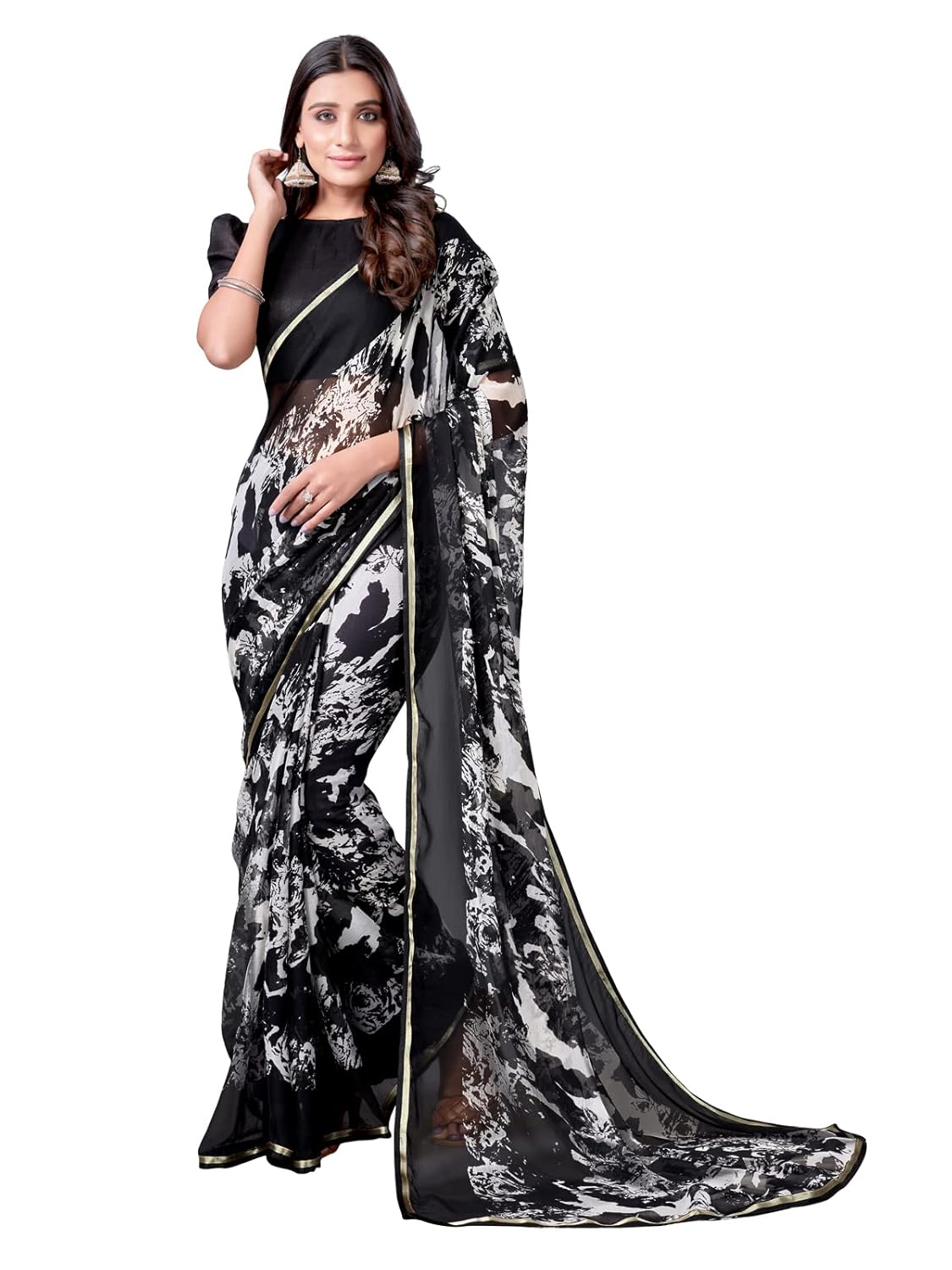Women's Lace & Printed Chiffon Saree