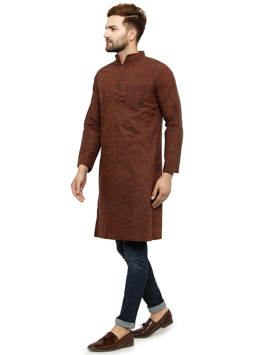 Enchanted Drapes Mens' Solid Cotton Long Kurta