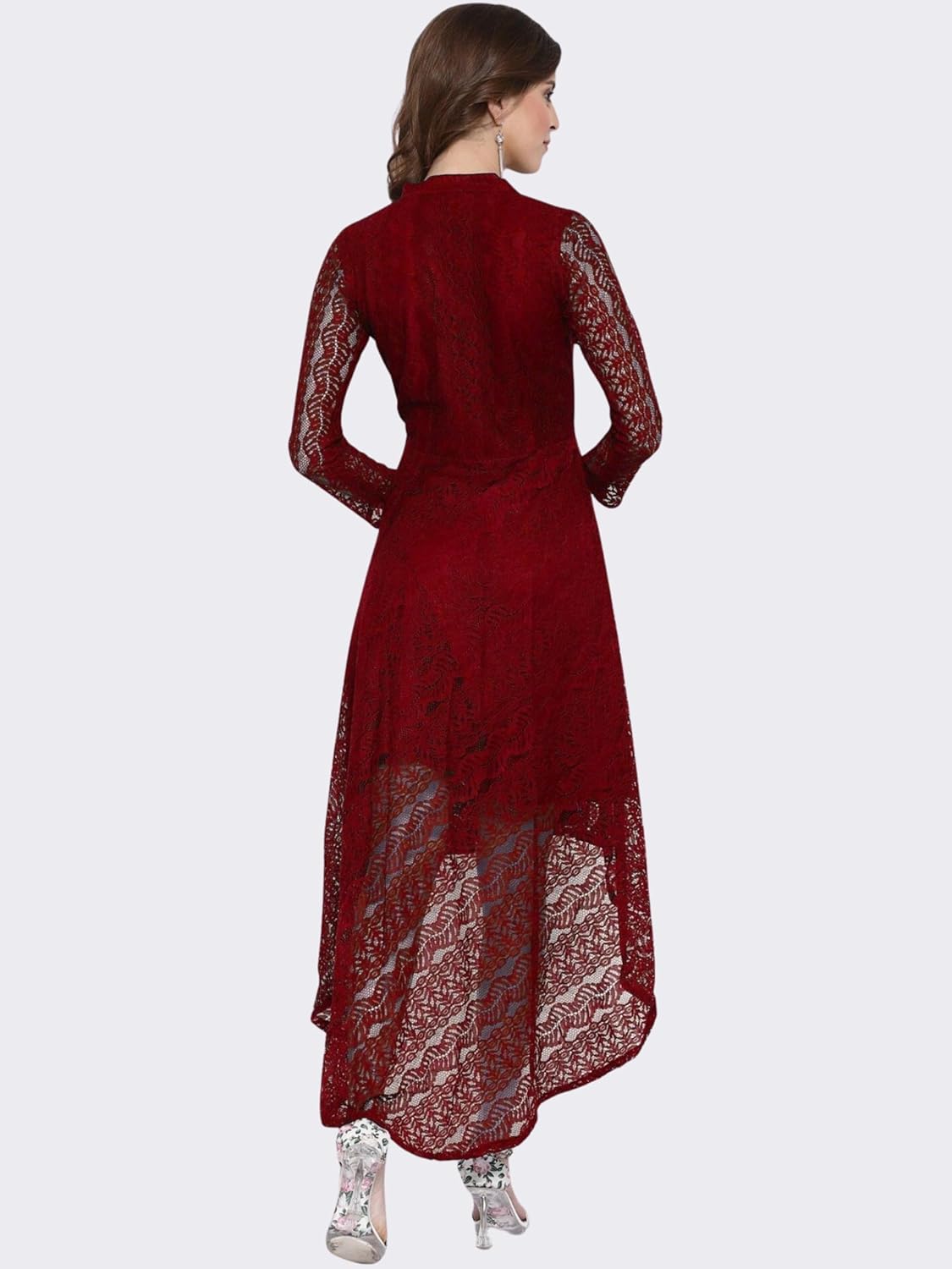 hemang fashion Women's Russel Net Fit & Flare High-Low Dress, Trend with High Low Stylish Western Look