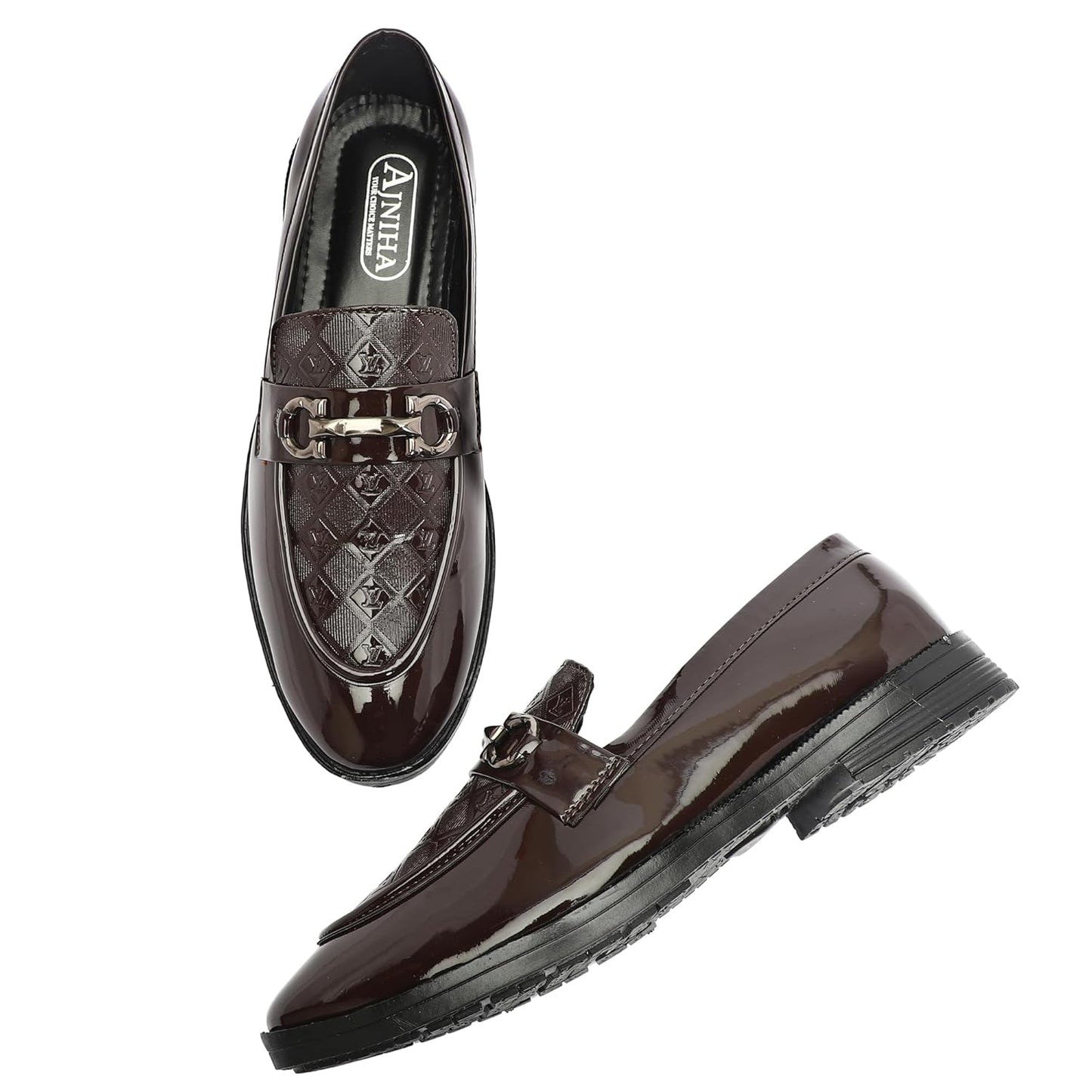 AJINHA Men's Patent Leather Loafers, Brown Quilted - alphahostel.in