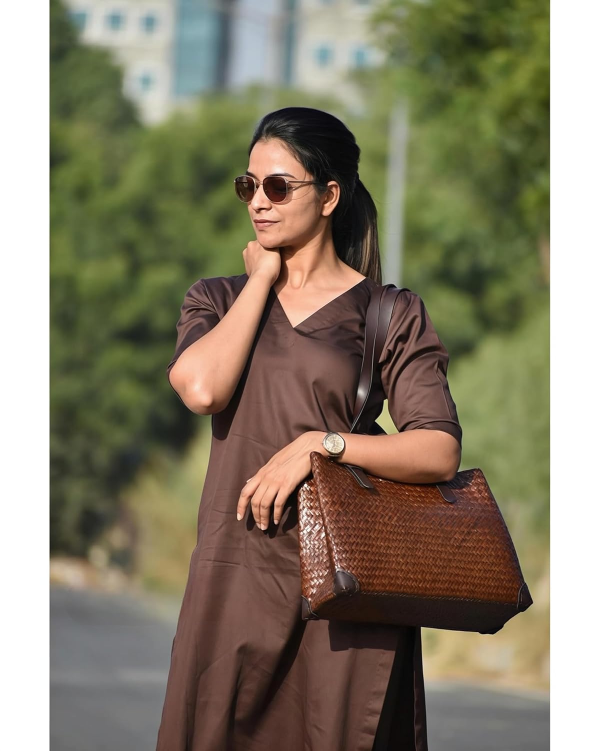 Women's Rayon Solid Plain v Neck Kurta Trouser/Pant Set