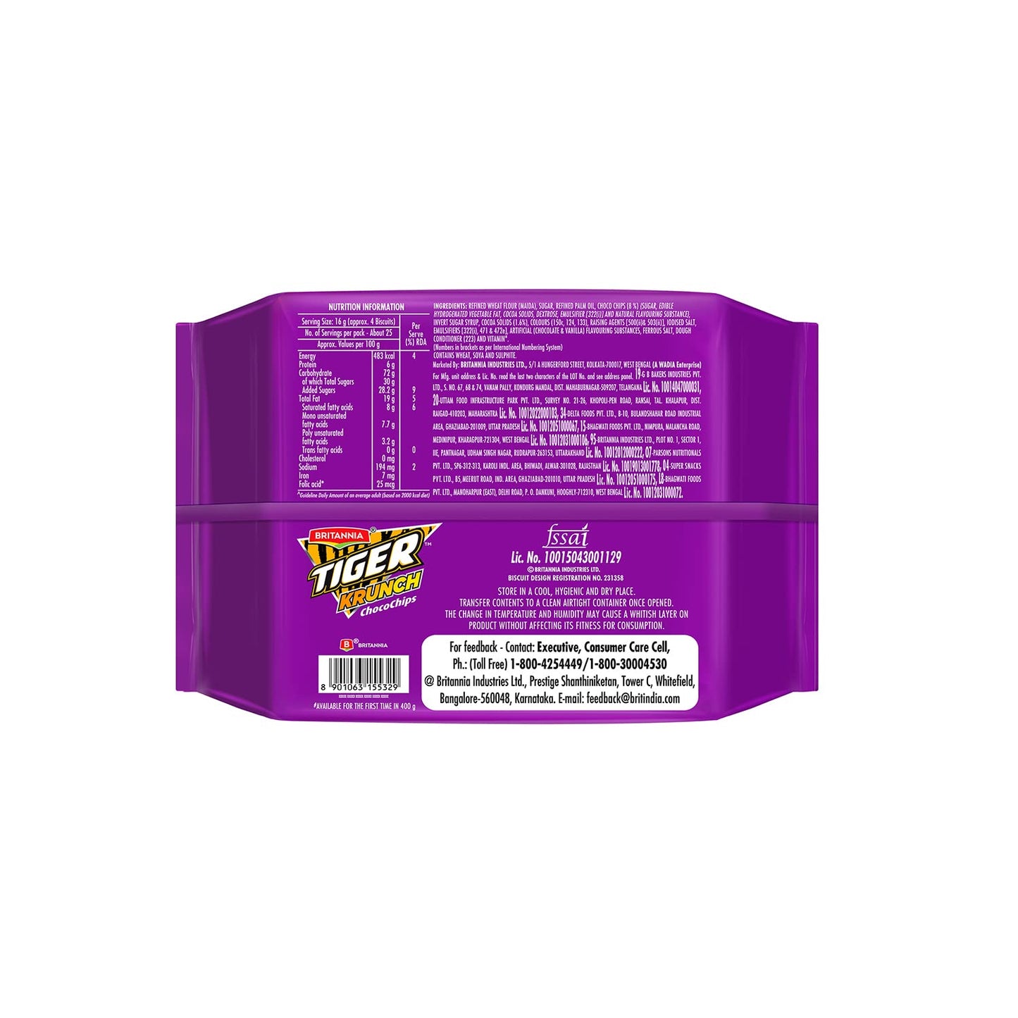 Britannia Tiger Krunch Chocochip Biscuits, 400g