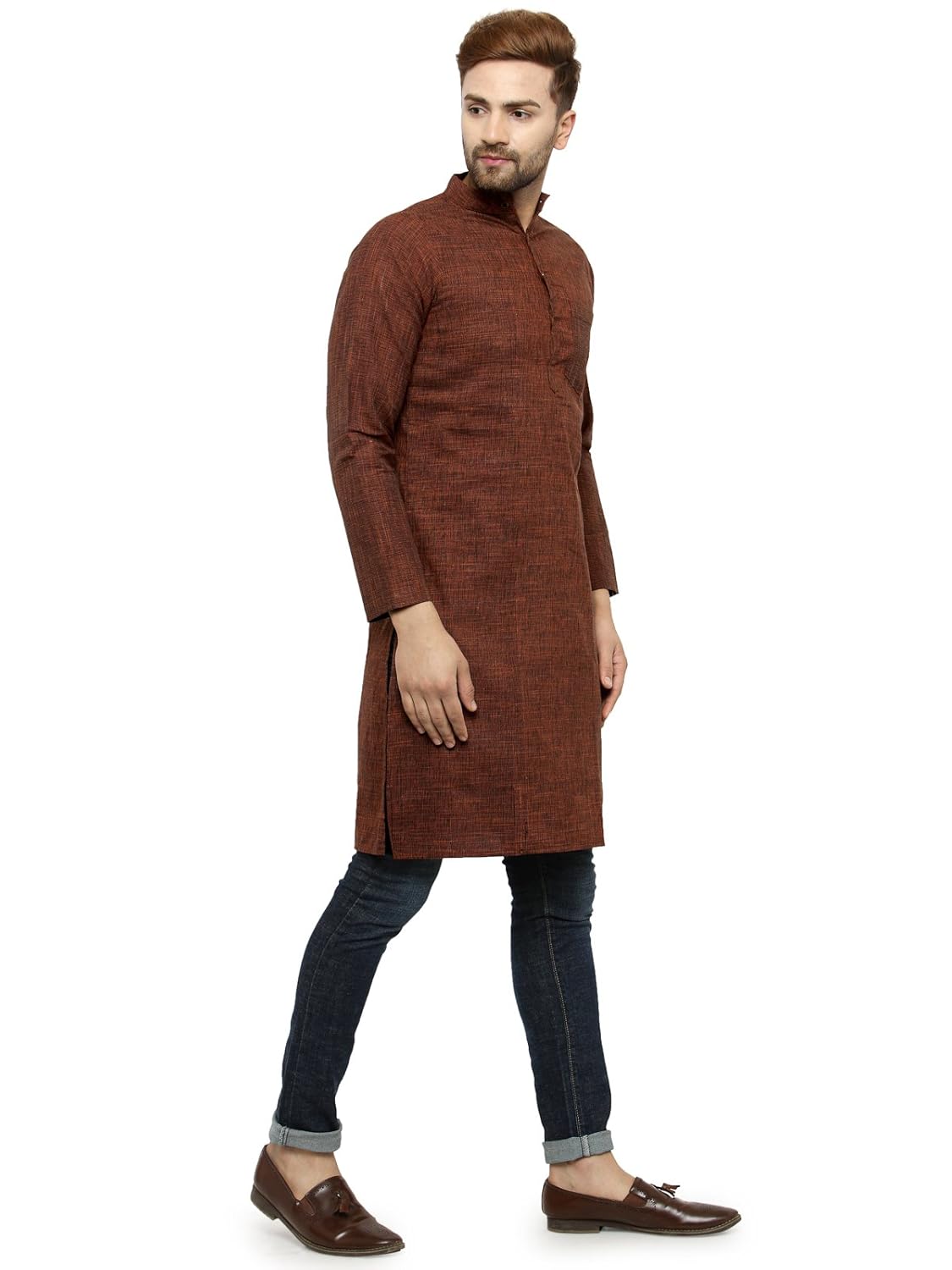 Enchanted Drapes Mens' Solid Cotton Long Kurta