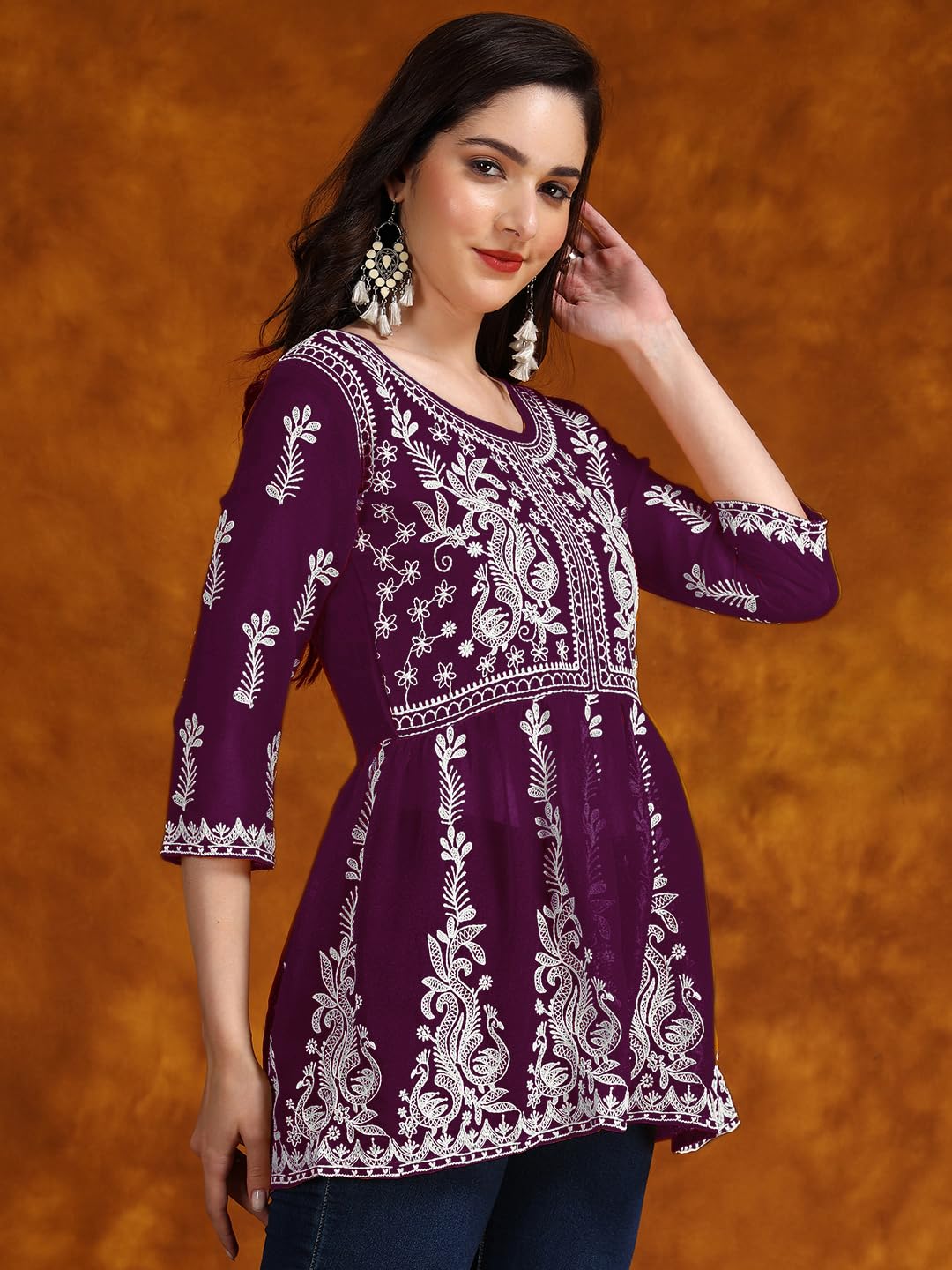 EthnicJunction Georgette Women Chikan Embroidery