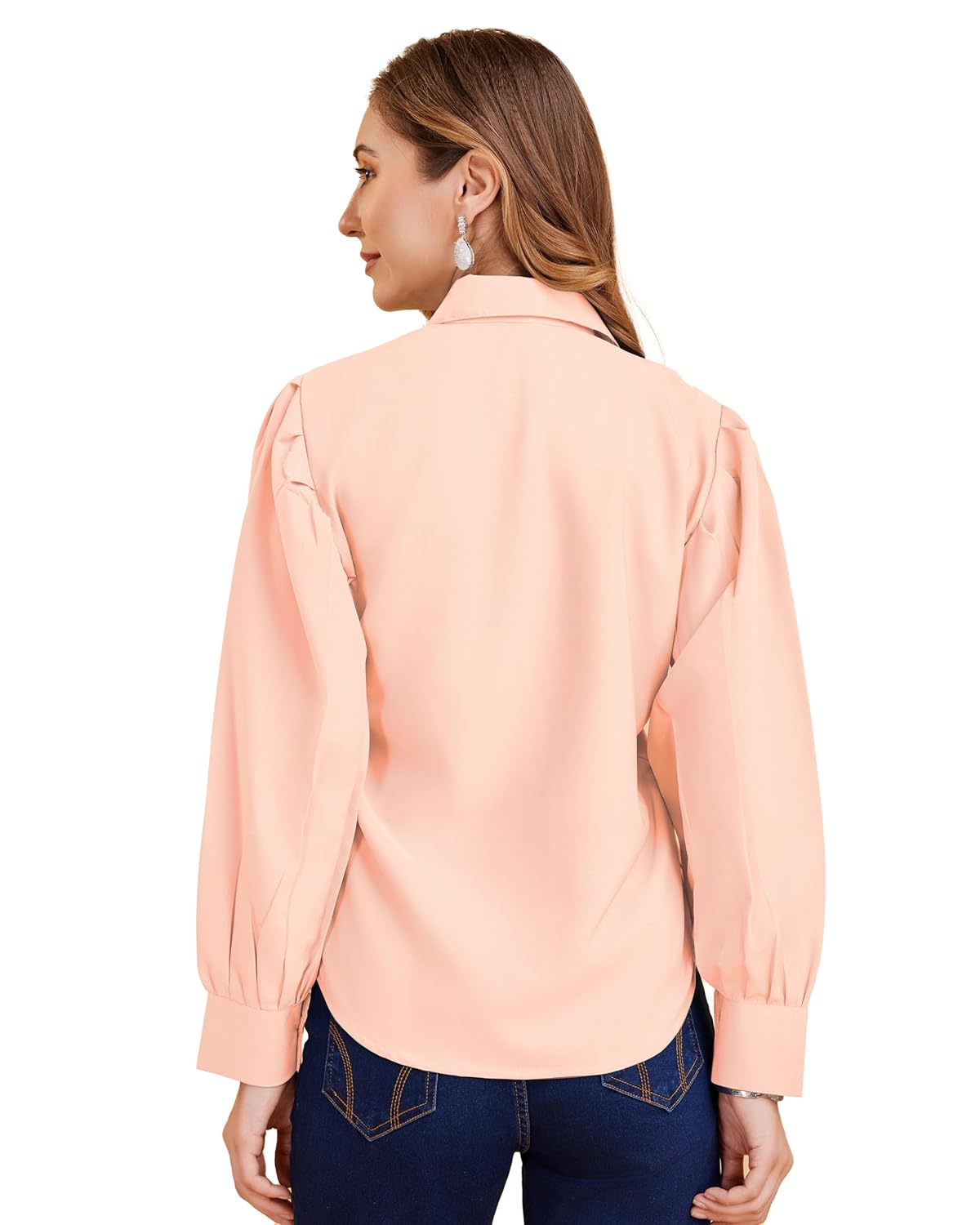 harshiv Enterprise Women's Crepe Casual Balloon Sleeve Shirt | Stylish Lightweight Top for Office, Travel Comfortable, Breathable, Easy to Care Fabric