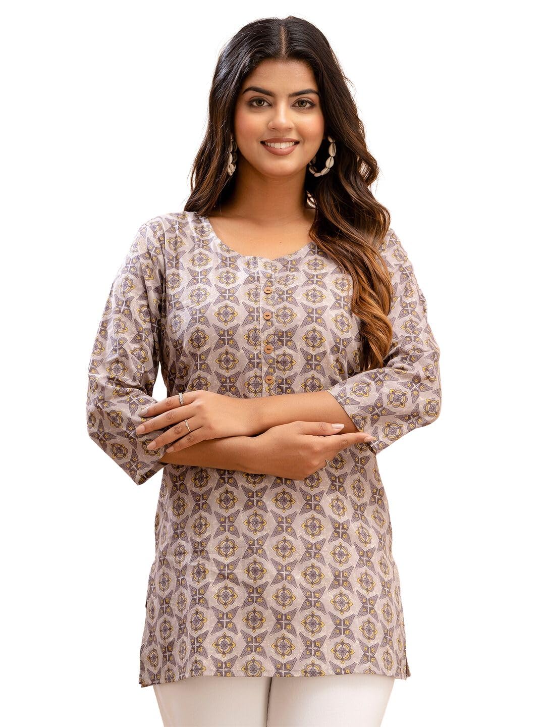 feranoid Women Cotton Printed Straight Short Kurti