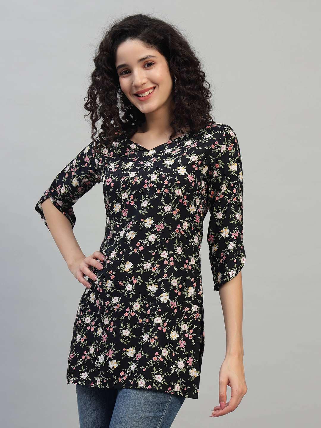 VEERSTOW Women's Cotton Short Kurti 3/4 Sleeve