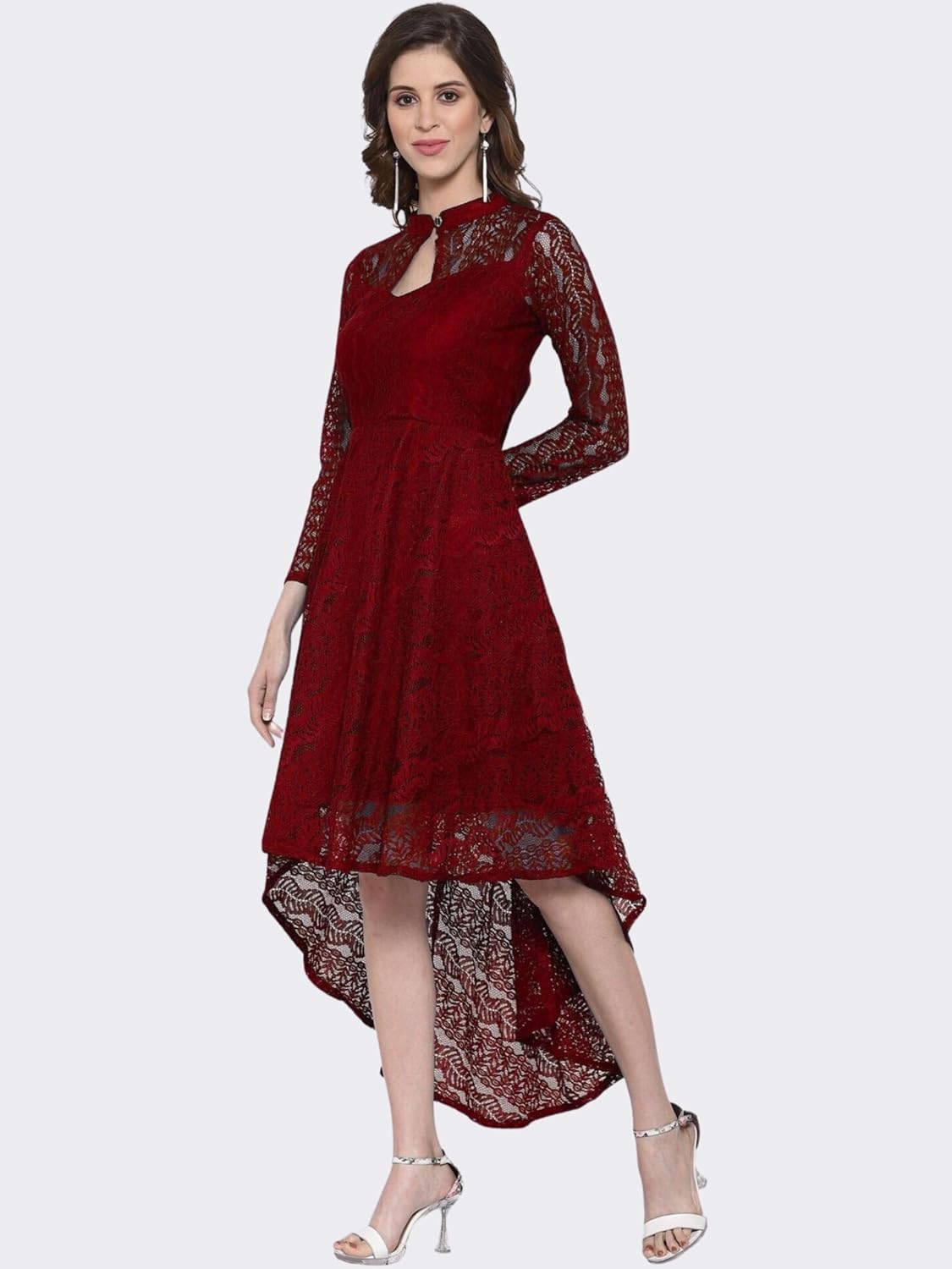 hemang fashion Women's Russel Net Fit & Flare High-Low Dress, Trend with High Low Stylish Western Look
