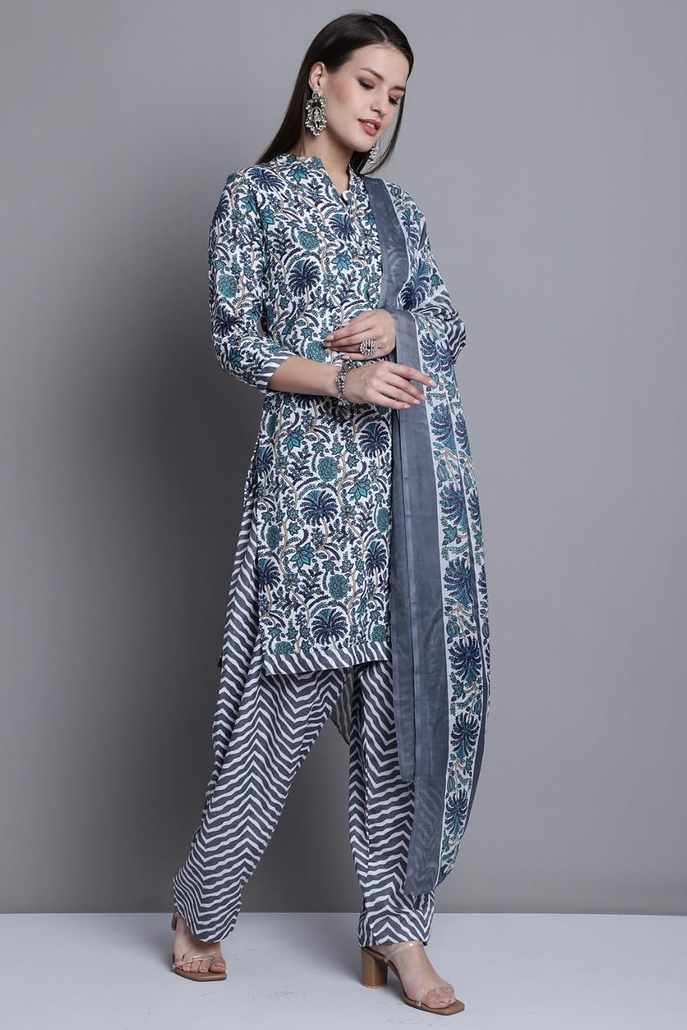 Rajnandini Women Grey & Green Cotton Printed