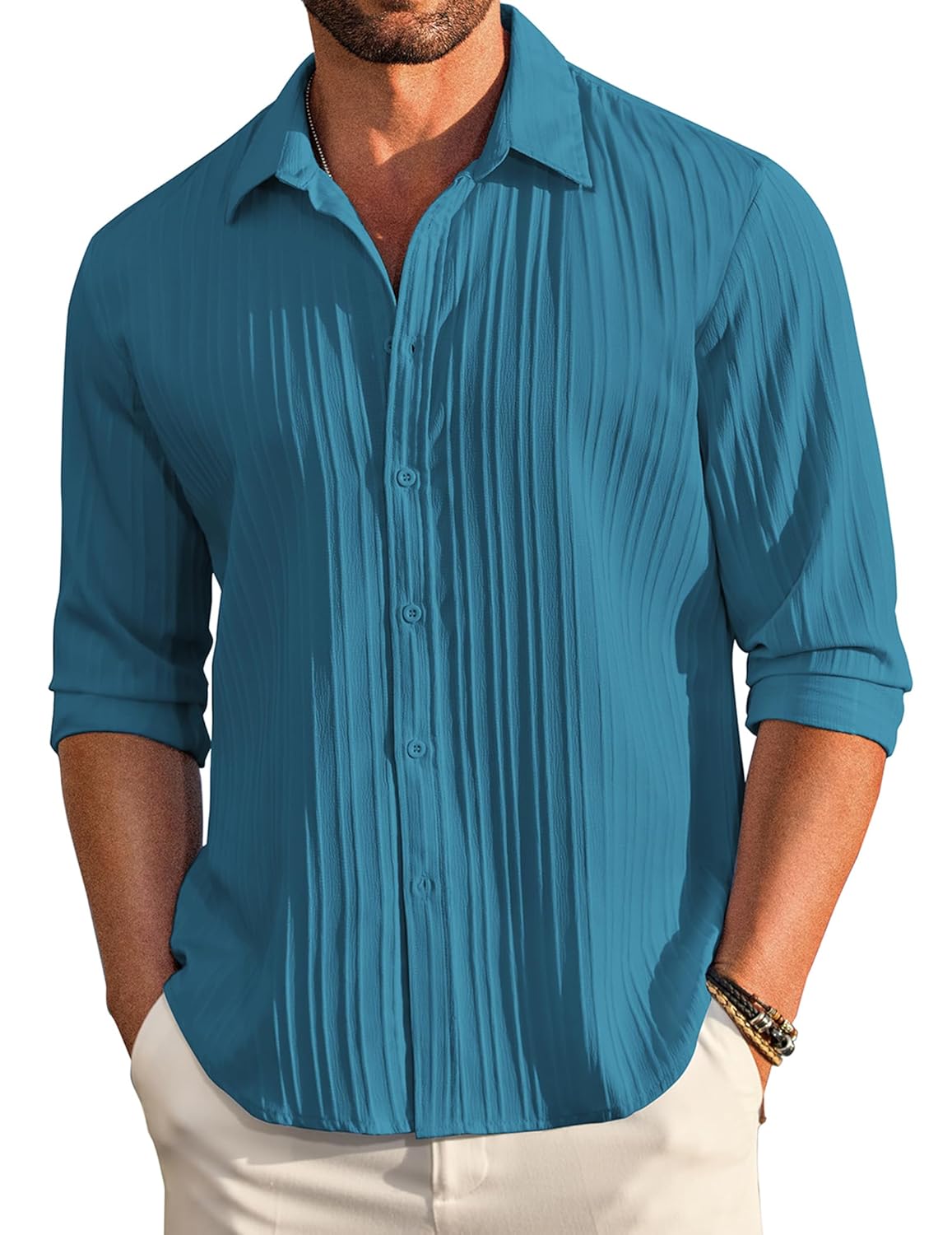 DEELMO Men's Casual Button Down Shirts Long Sleeve