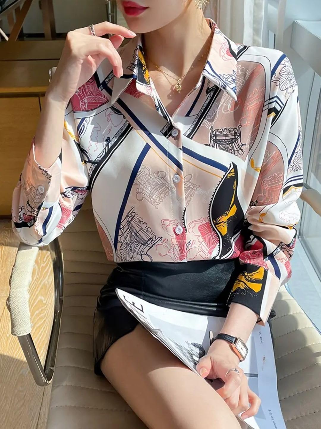 Trendy Queen Women's Printed Straight Mandarin Neck Shirt for Women's | Tops for Woman Shirts | Shirt for Women Stylish Western (SD778_S)