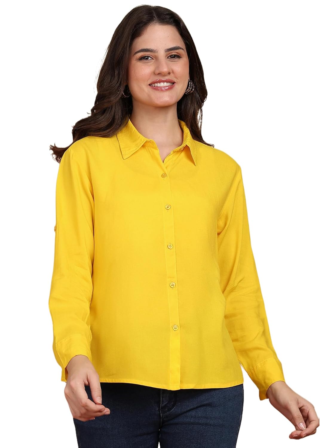 FUNDAY FASHION Women's Rayon Blend Regular Fit Solid Casual/Formal Button Shirt
