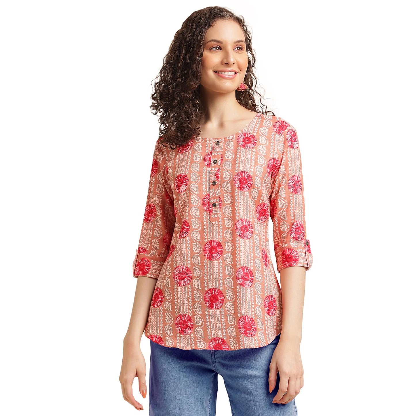 NAINVISH Tops for Women Printed Regular Fit Shirt Top for Women|Tops for Women Stylish Latest|Office Wear Tops for Women|Cotton Blend Tops for Women