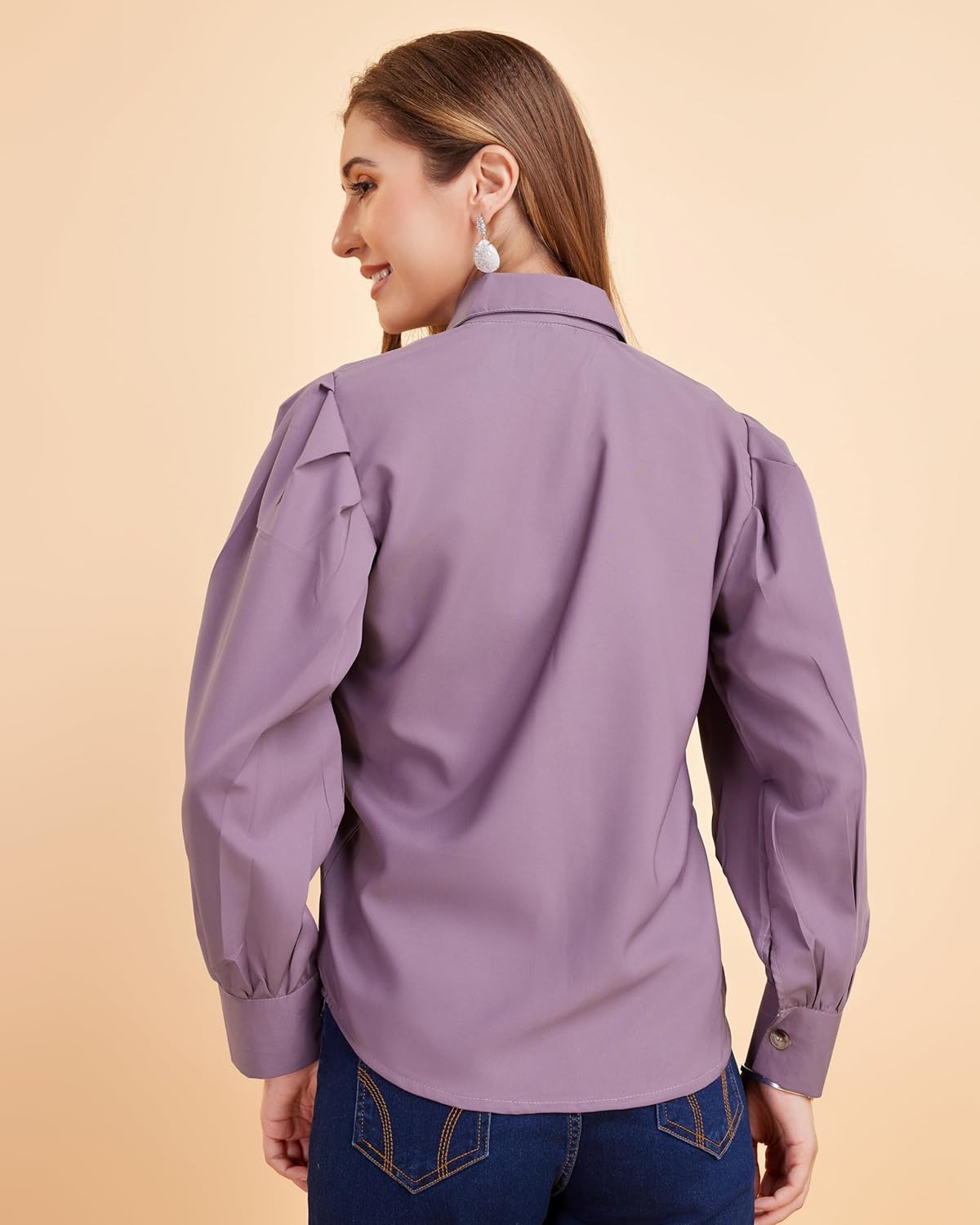 harshiv Enterprise Women's Crepe Casual Balloon Sleeve Shirt | Stylish Lightweight Top for Office, Travel Comfortable, Breathable, Easy to Care Fabric