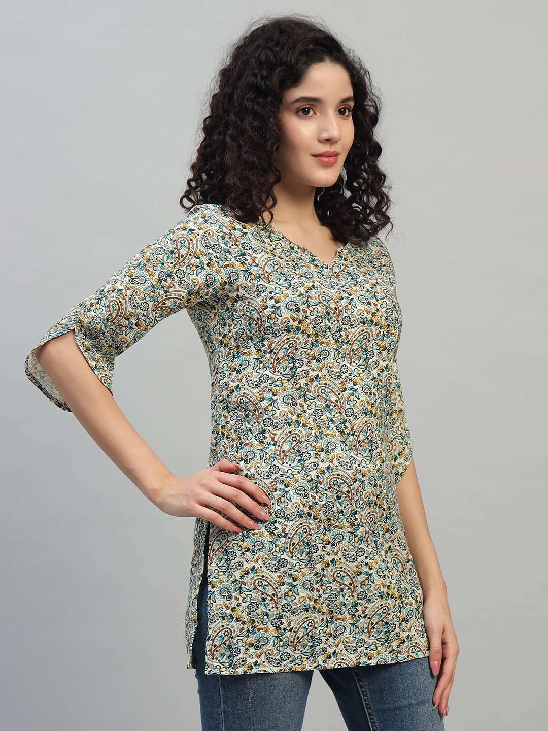 VEERSTOW Women's Cotton Short Kurti 3/4 Sleeve