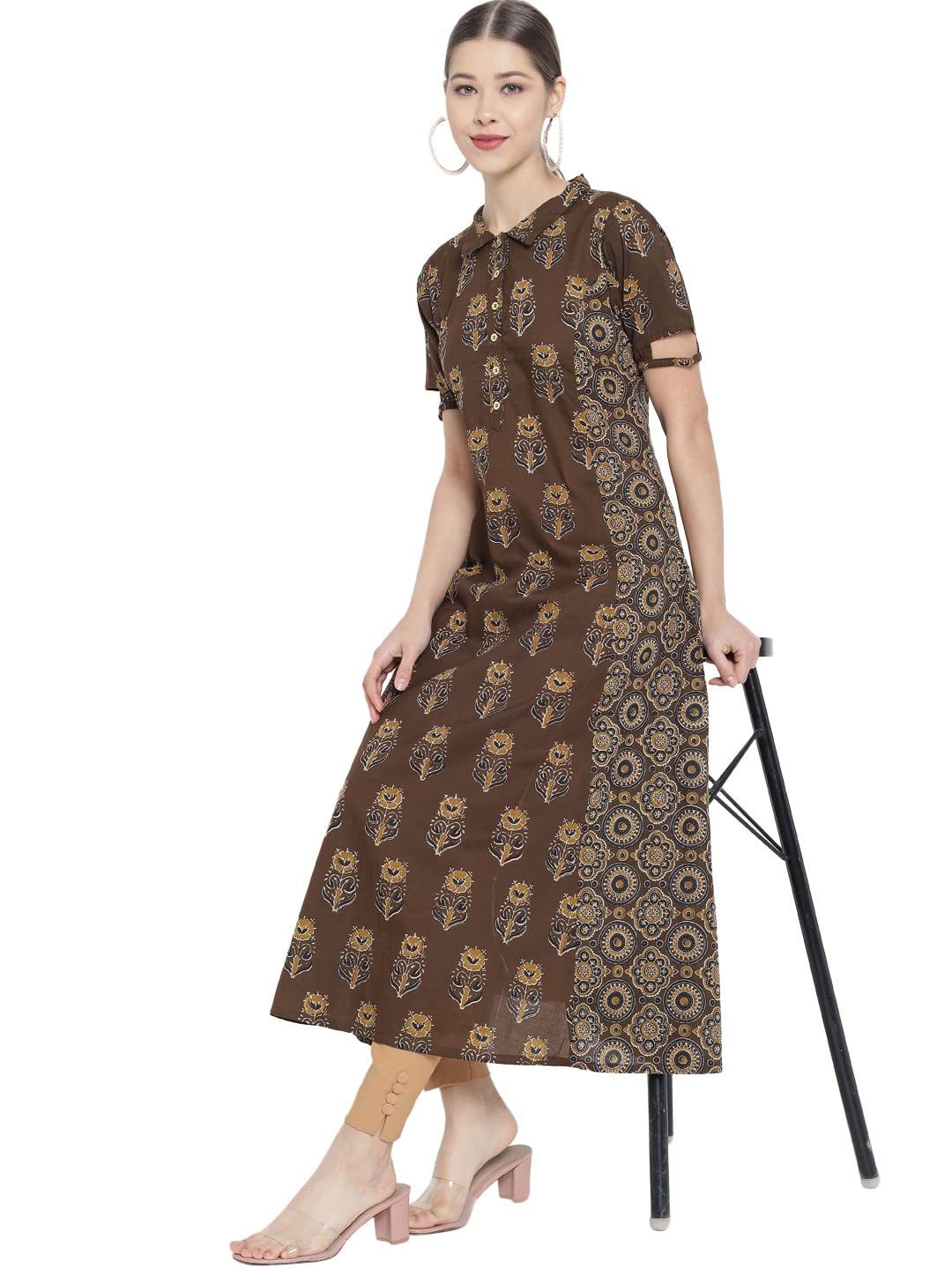 Yash Gallery Women's Cotton Relaxed Fit A Line Kurta