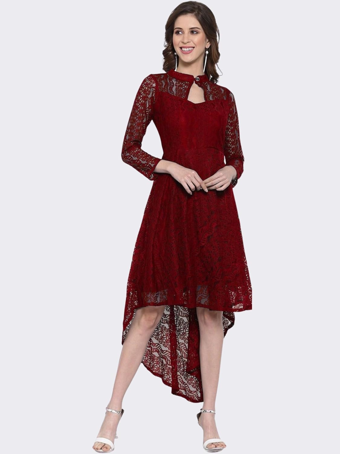 hemang fashion Women's Russel Net Fit & Flare High-Low Dress, Trend with High Low Stylish Western Look