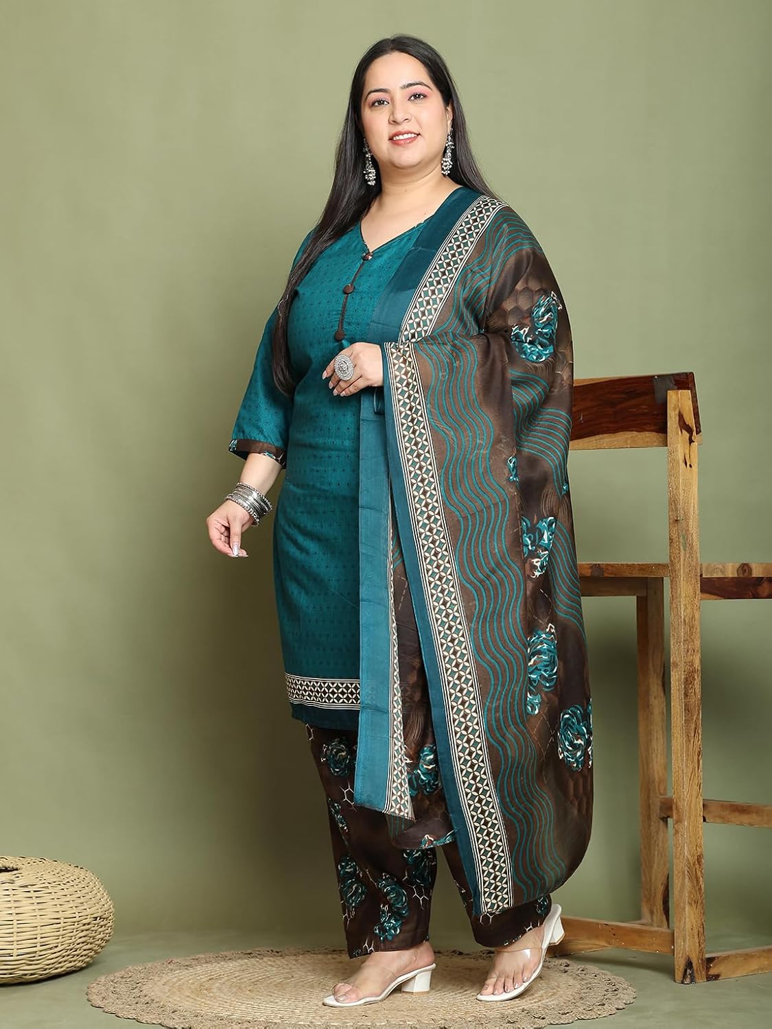 Royal Export Women's Floral Printed Beige Cotton Blend