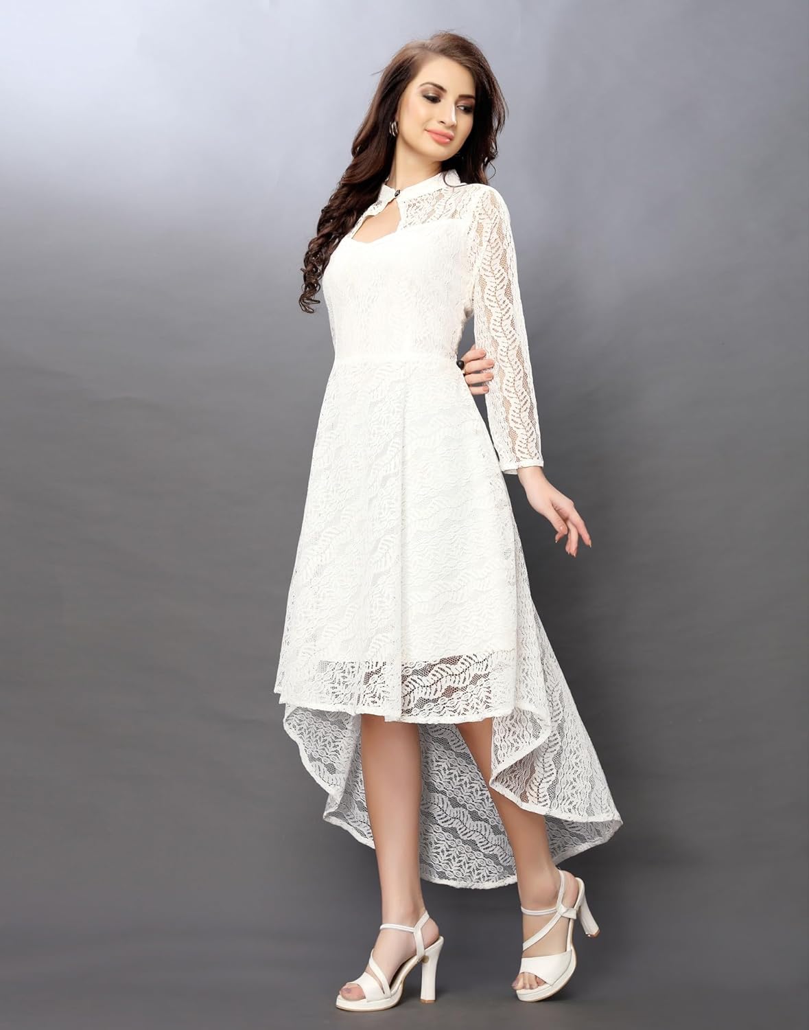 hemang fashion Women's Russel Net Fit & Flare High-Low Dress, Trend with High Low Stylish Western Look