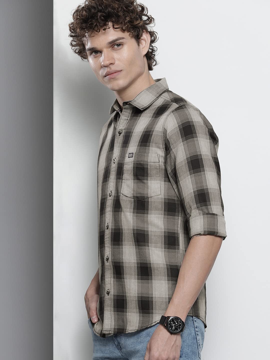 The Indian Garage Co Men's Cotton Slim Fit Checkered