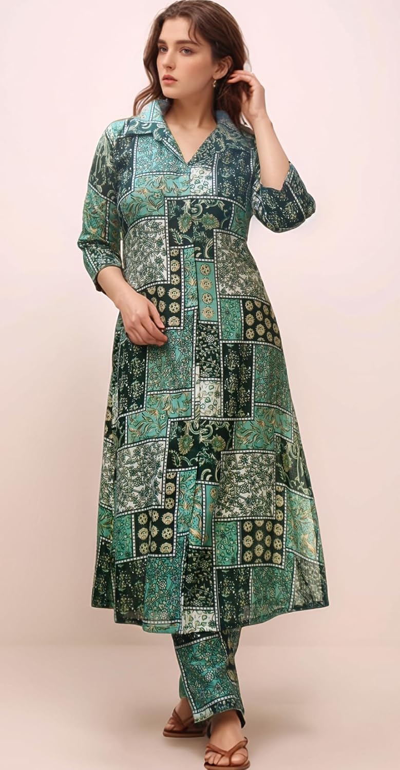 Women's Cotton Blend Floral Printed A-line Kurta
