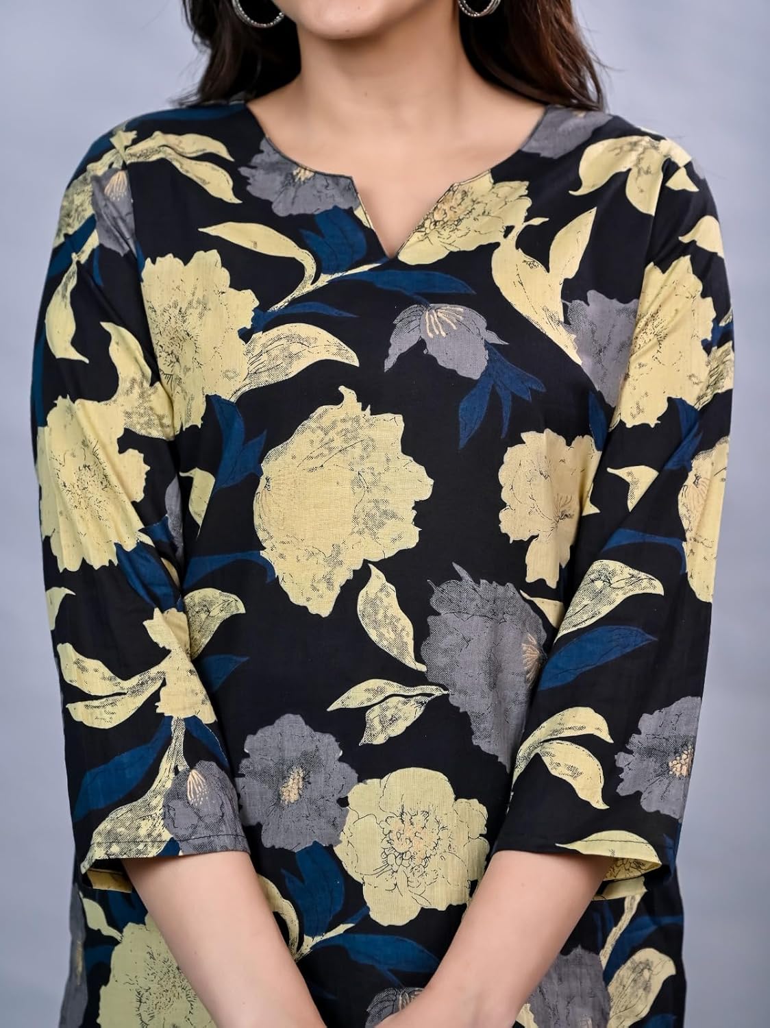 HION HILS Women's Stylish 3/4 Sleeve Floral Printed