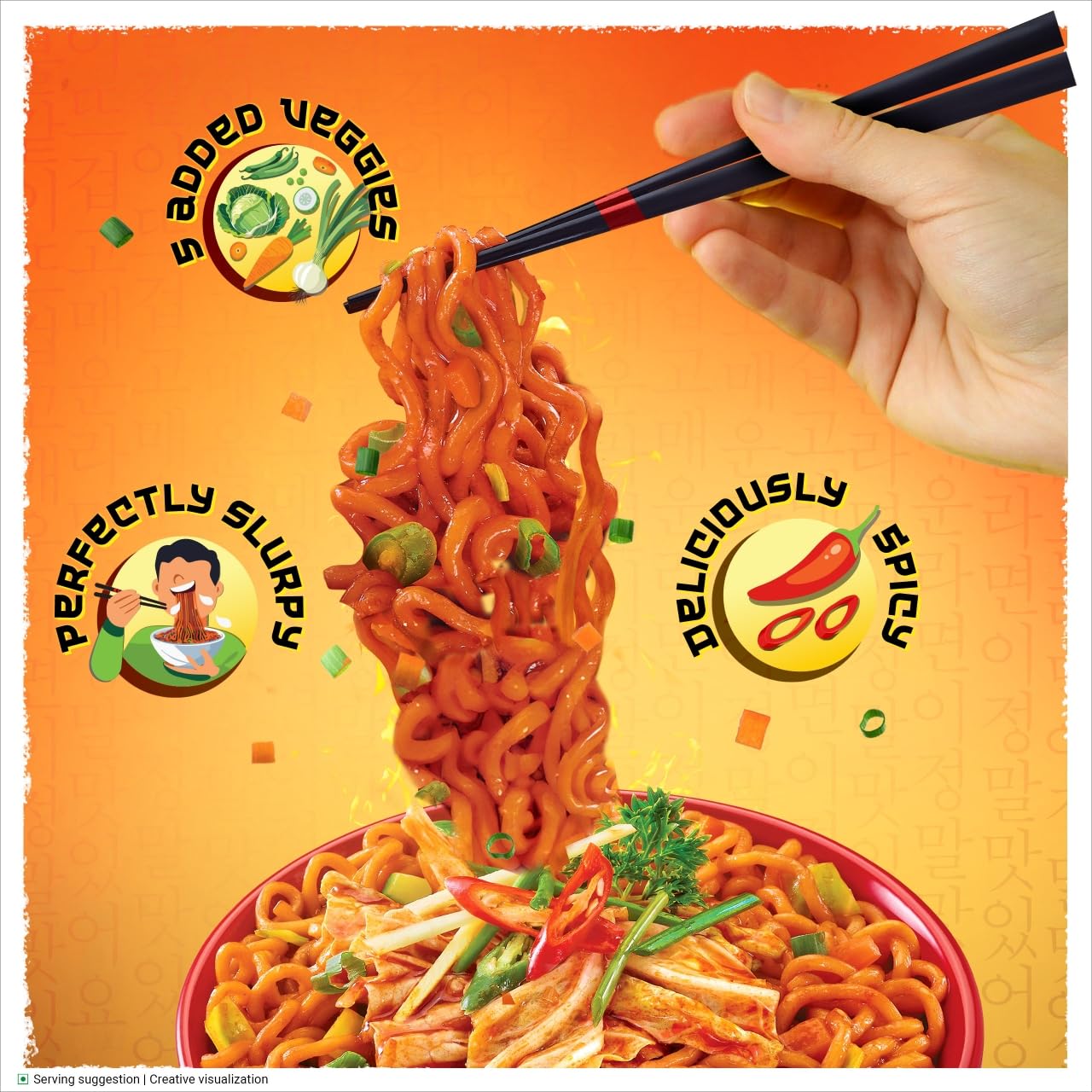 Sunfeast YiPPee! Korean Spicy Kimchi Style, Veg Korean Noodles, Long Non-Sticky Noodles with 5 Added Vegetables, 75g