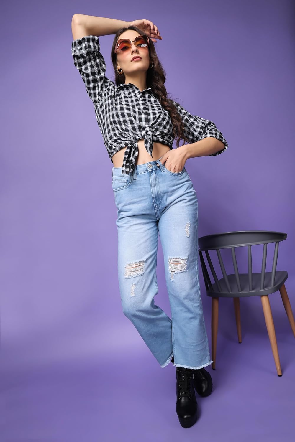 POPWINGS Casual Checks Print Shirt for Women