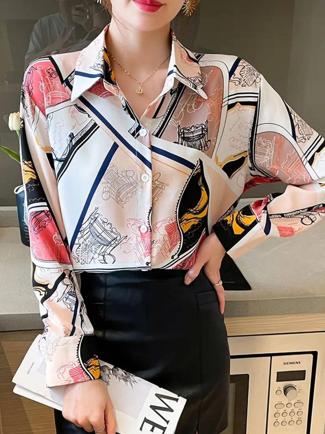 Trendy Queen Women's Printed Straight Mandarin Neck Shirt for Women's | Tops for Woman Shirts | Shirt for Women Stylish Western (SD778_S)