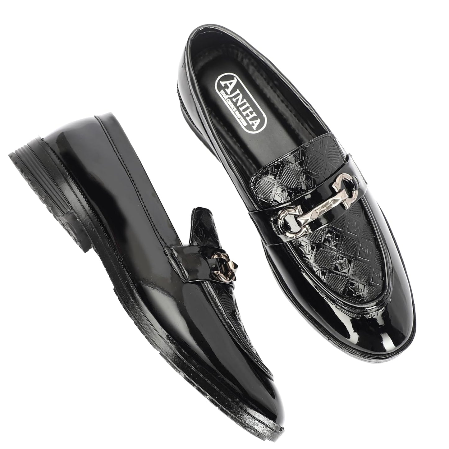 AJINHA Men's Patent Leather Loafers, Brown Quilted - alphahostel.in